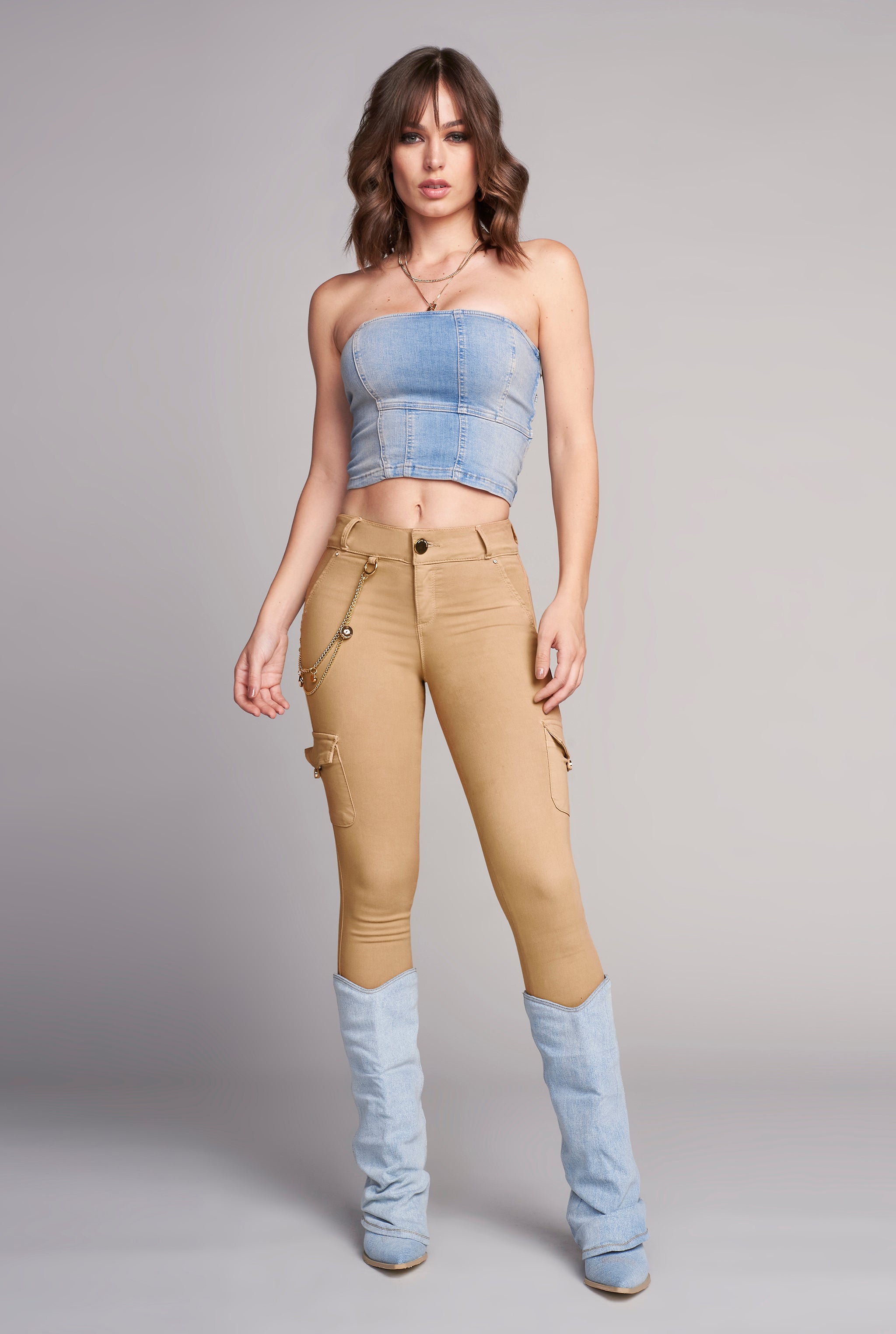 JEANS DE GABARDINA SUPER SKINNY CINTURA ALTA CAMEL 9561CAME