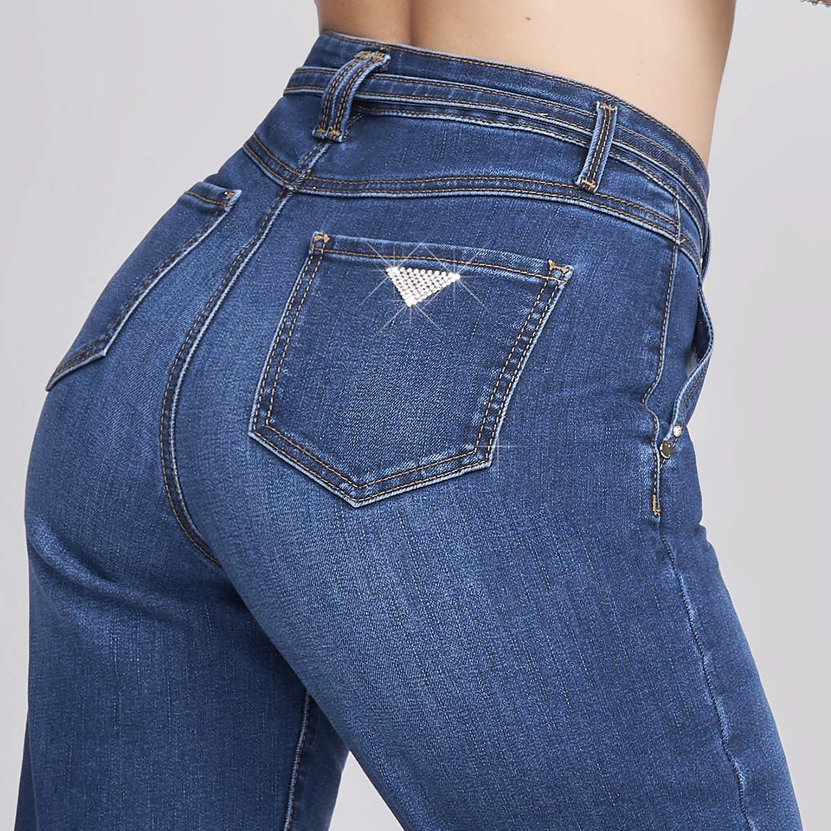 JEANS MOM SLIM CINTURA ALTA AZUL OBSCURO 9370STOB