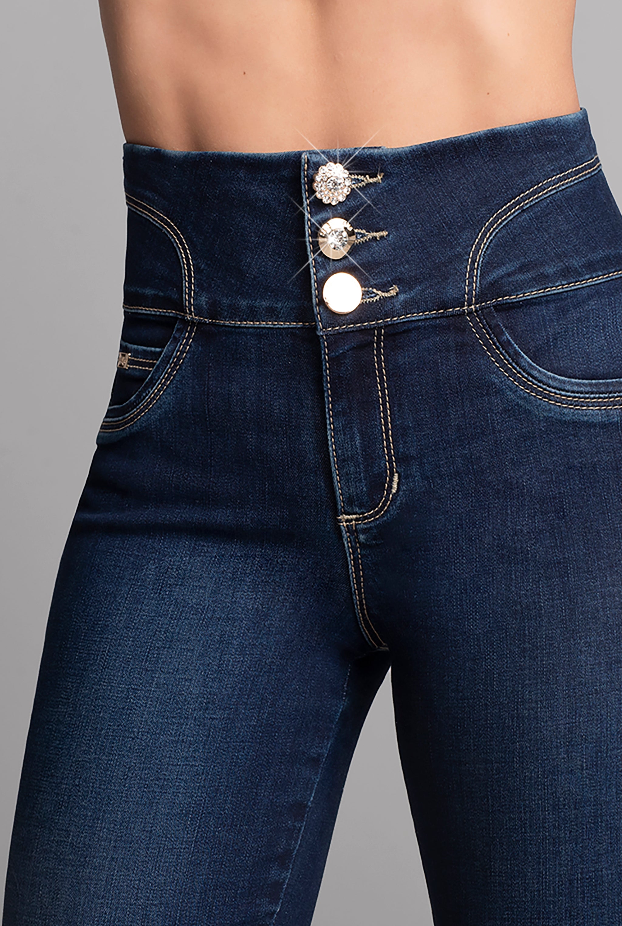 JEANS SUPER SKINNY CINTURA ALTA LIPOJEANS - FAJA INTEGRADA COLOR AZUL OBSCURO MODELO 8008STOB