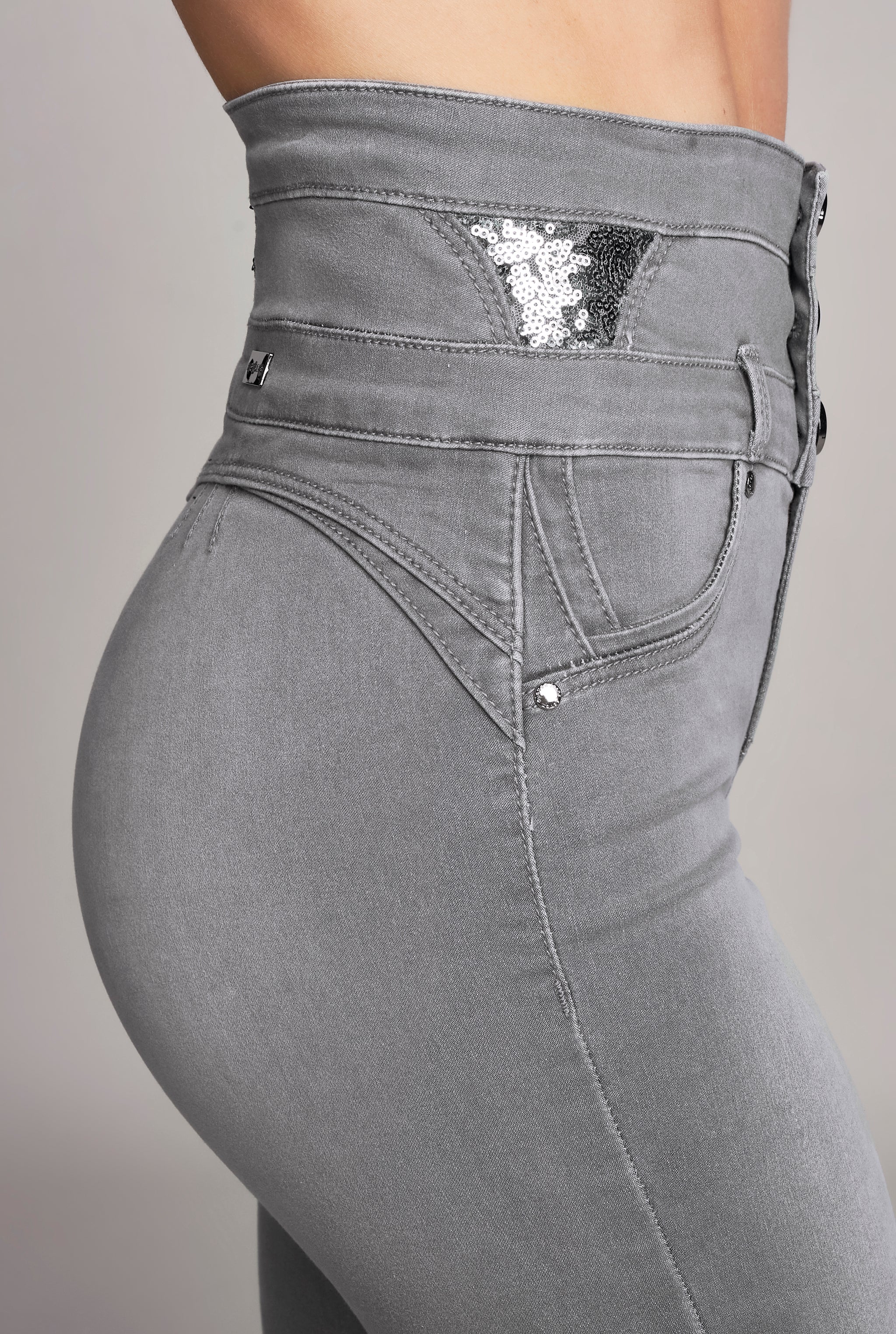 JEANS SÚPER SKINNY CINTURA ALTA COLOR GRIS MEDIO MODELO 9727GRIS