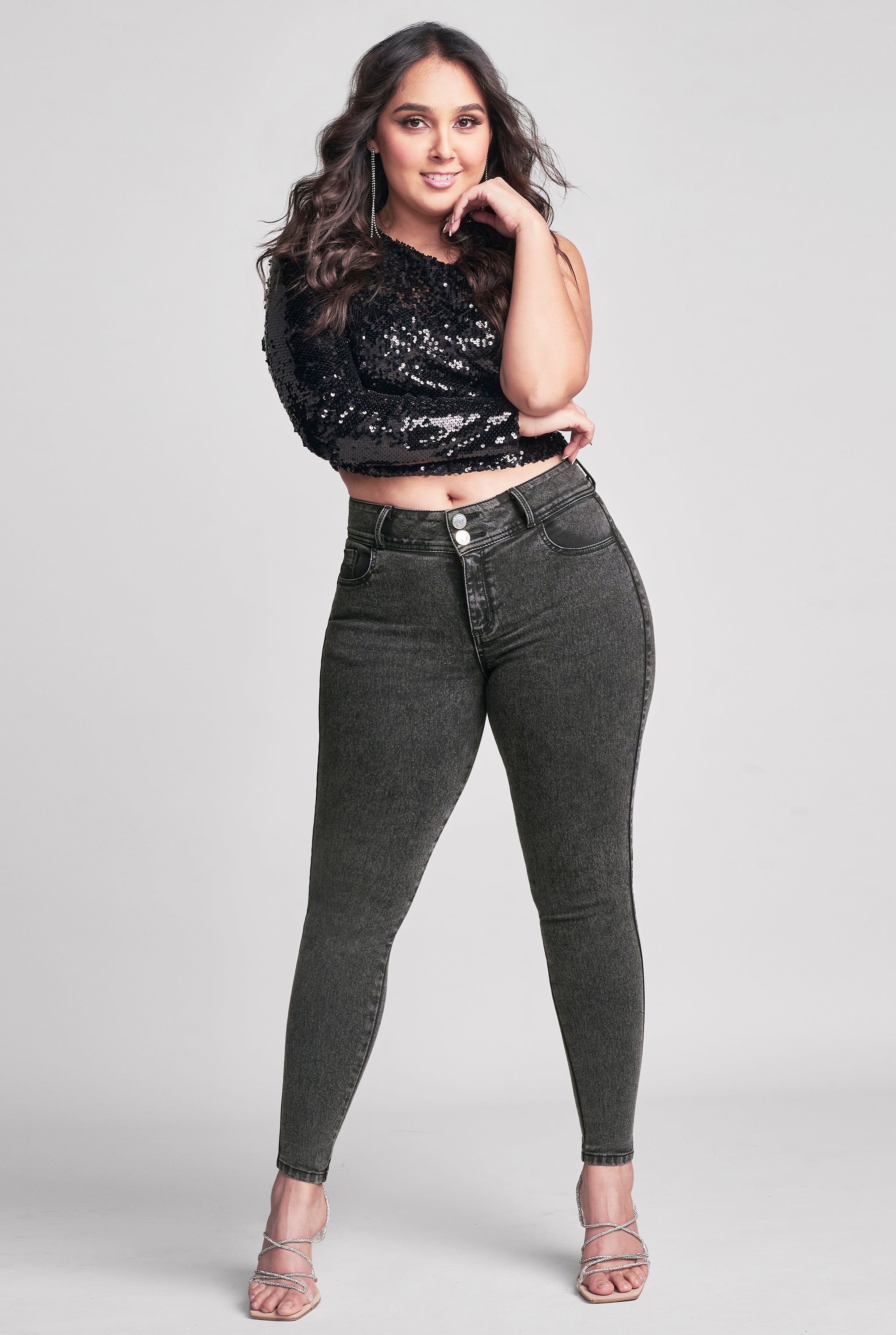 JEANS SÚPER SKINNY CINTURA ALTA PUSH UP 0118GRIS