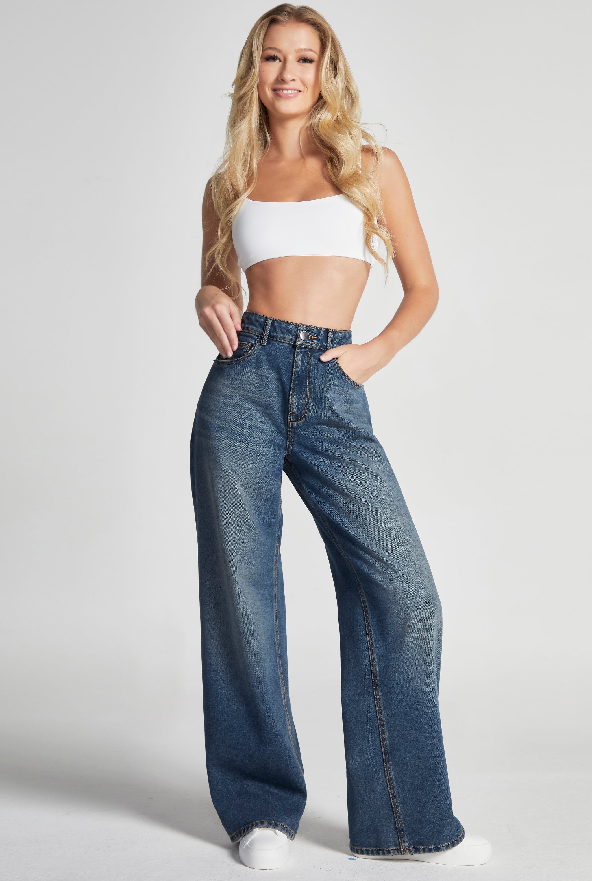JEANS PIERNA ANCHA CINTURA ALTA AZUL OSCURO 4232STOB