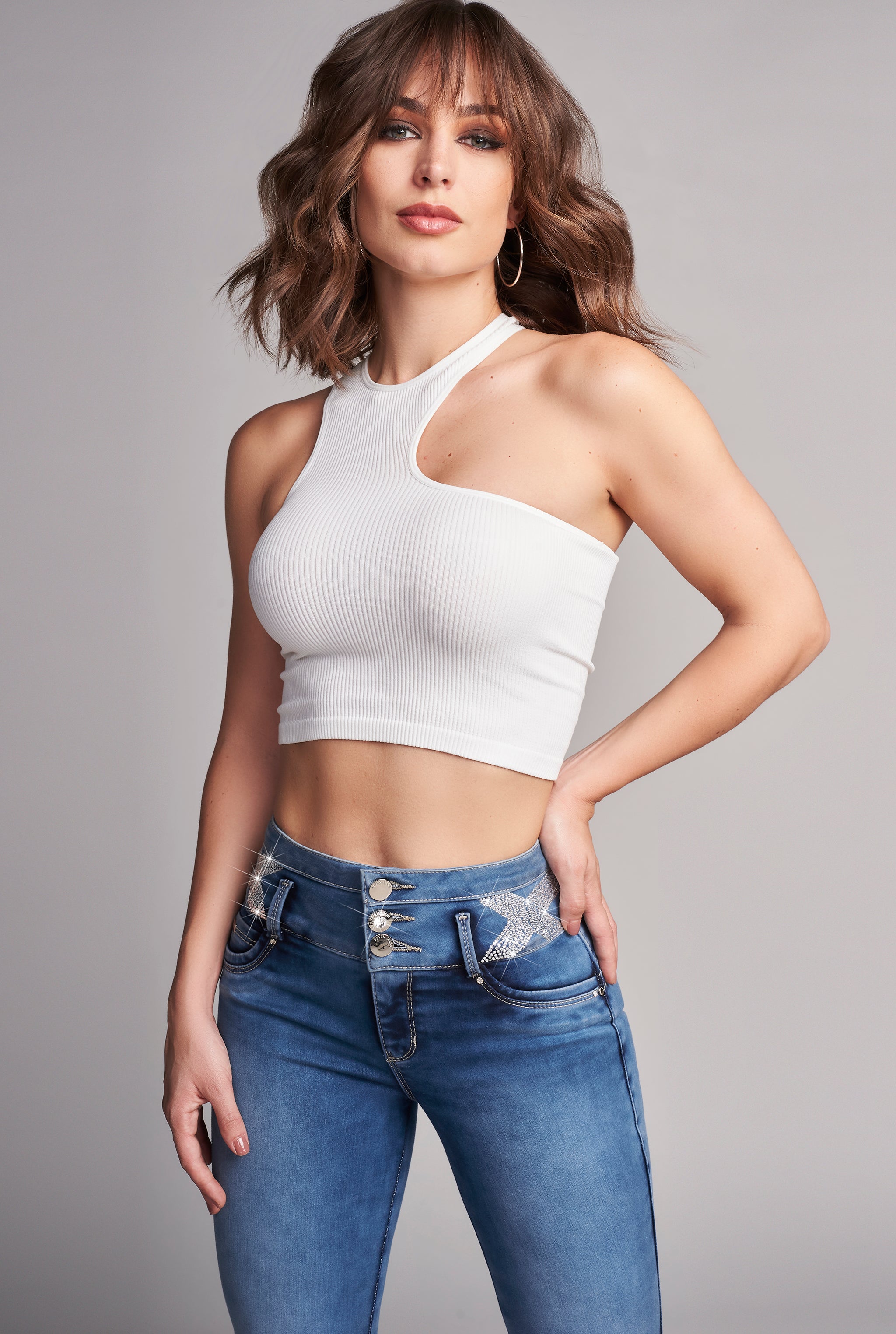 Jeans Super Skinny Crop Cintura Regular Push UP 9542ACWA