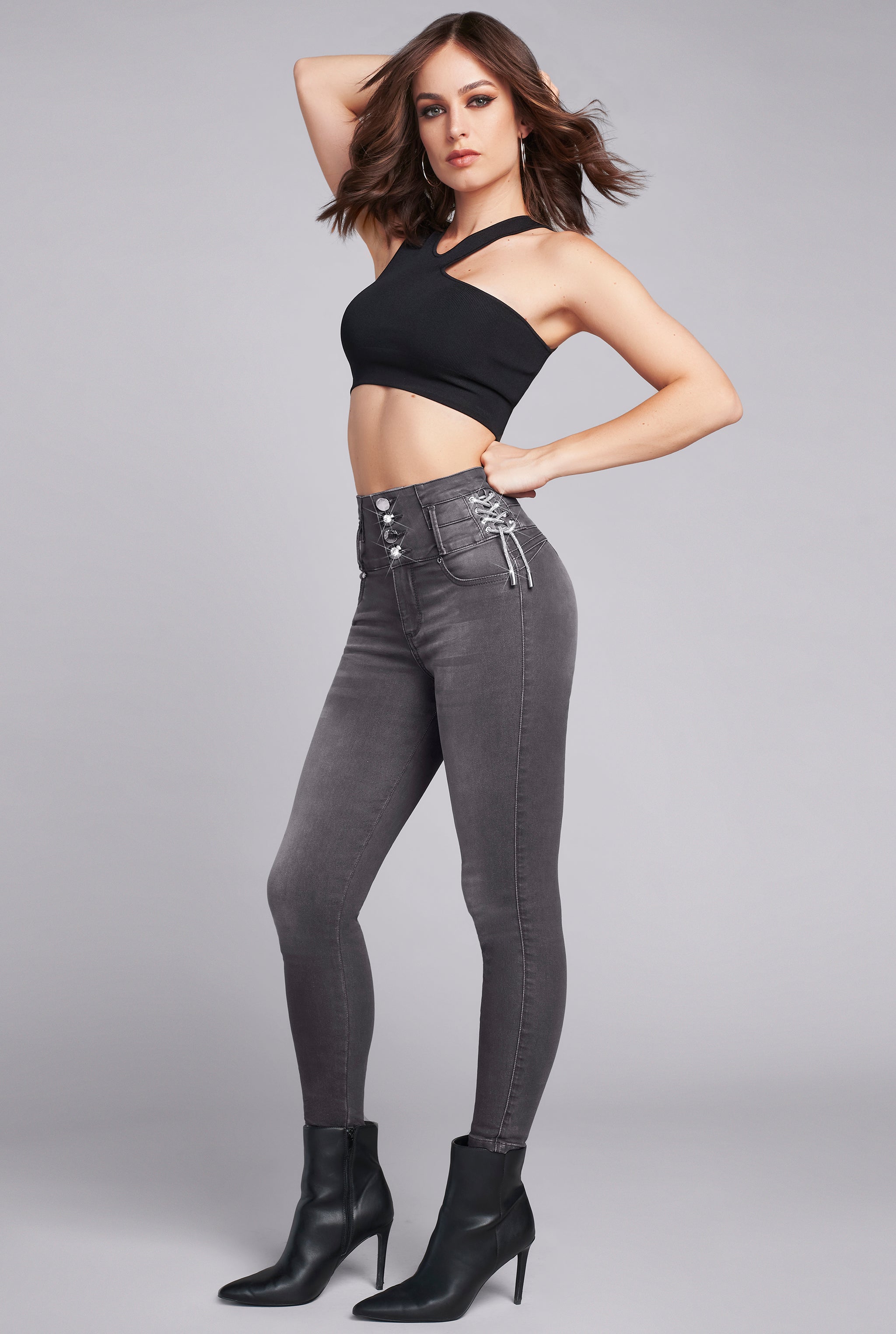 JEANS SÚPER SKINNY CINTURA ALTA PUSH UP 9548GRIS