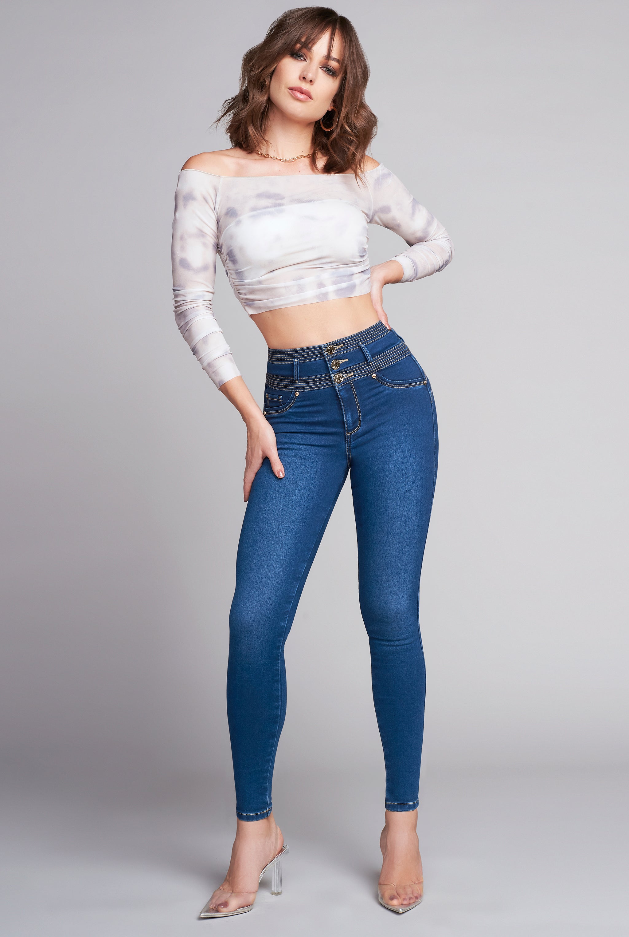 JEANS SÚPER SKINNY CINTURA ALTA PUSH UP 6094AZOB