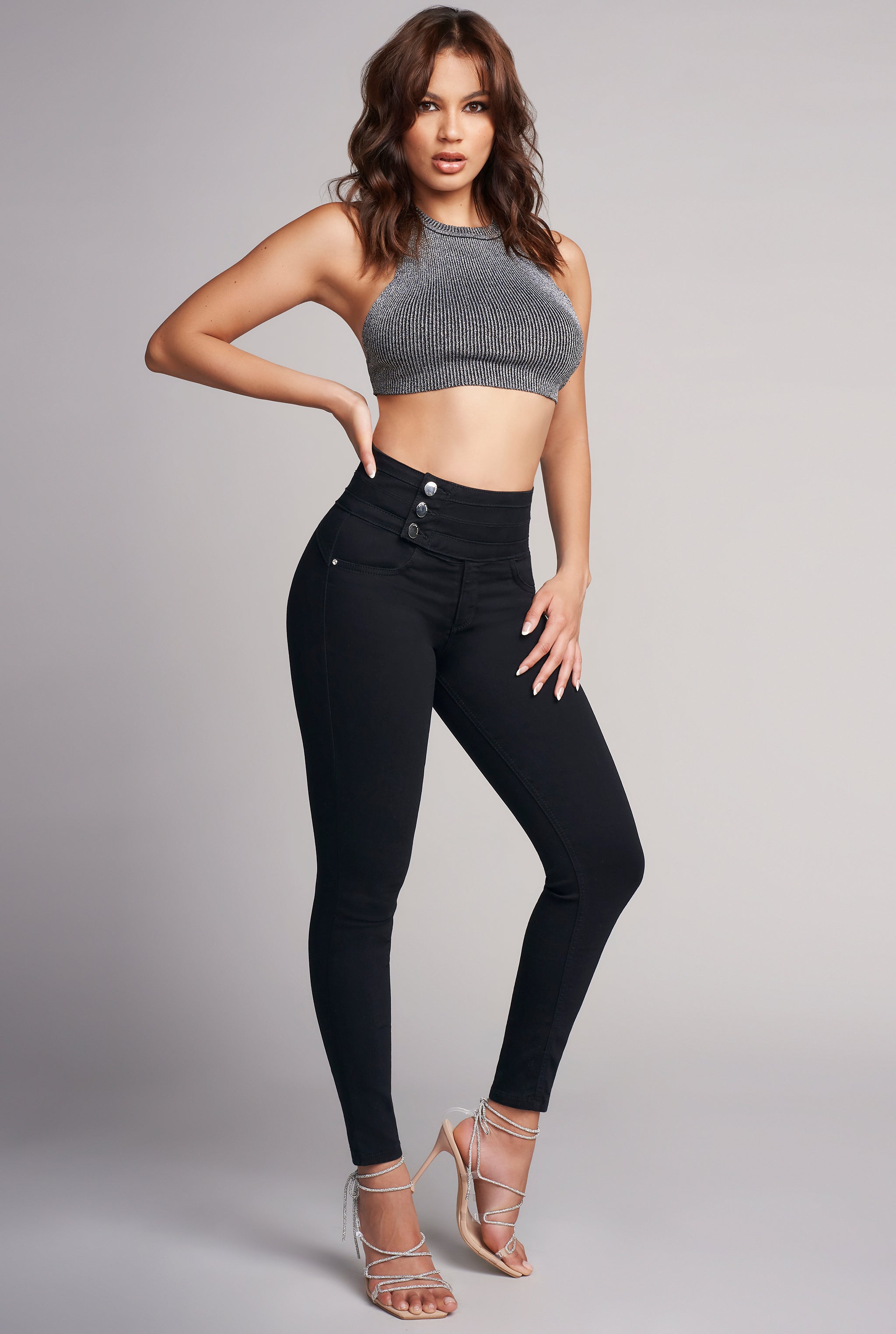 JEANS SUPER SKINNY CINTURA ALTA PUSH UP 6073NGRO