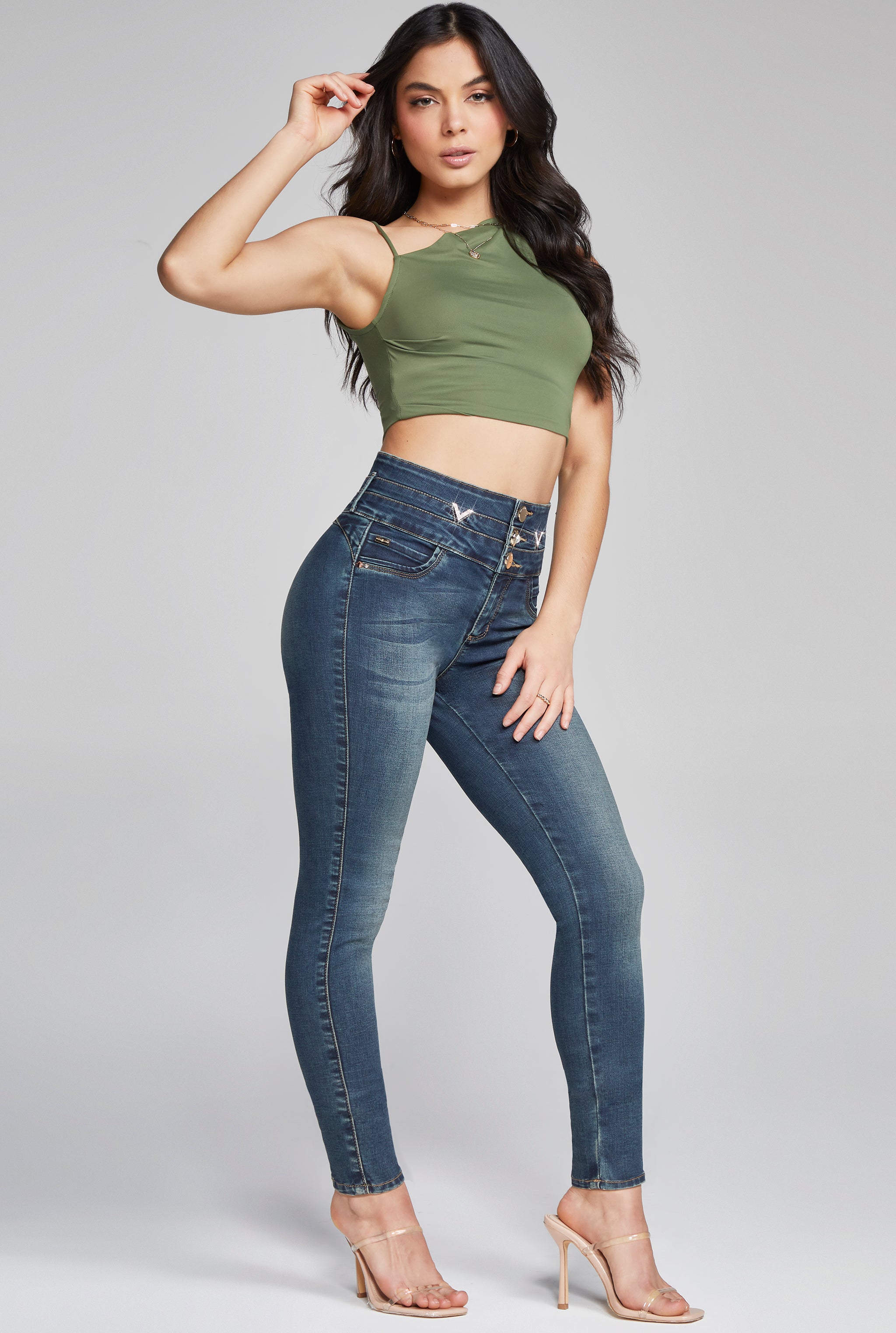 JEANS SÚPER SKINNY CINTURA ALTA COLOR AZUL OSCURO 9796STMO