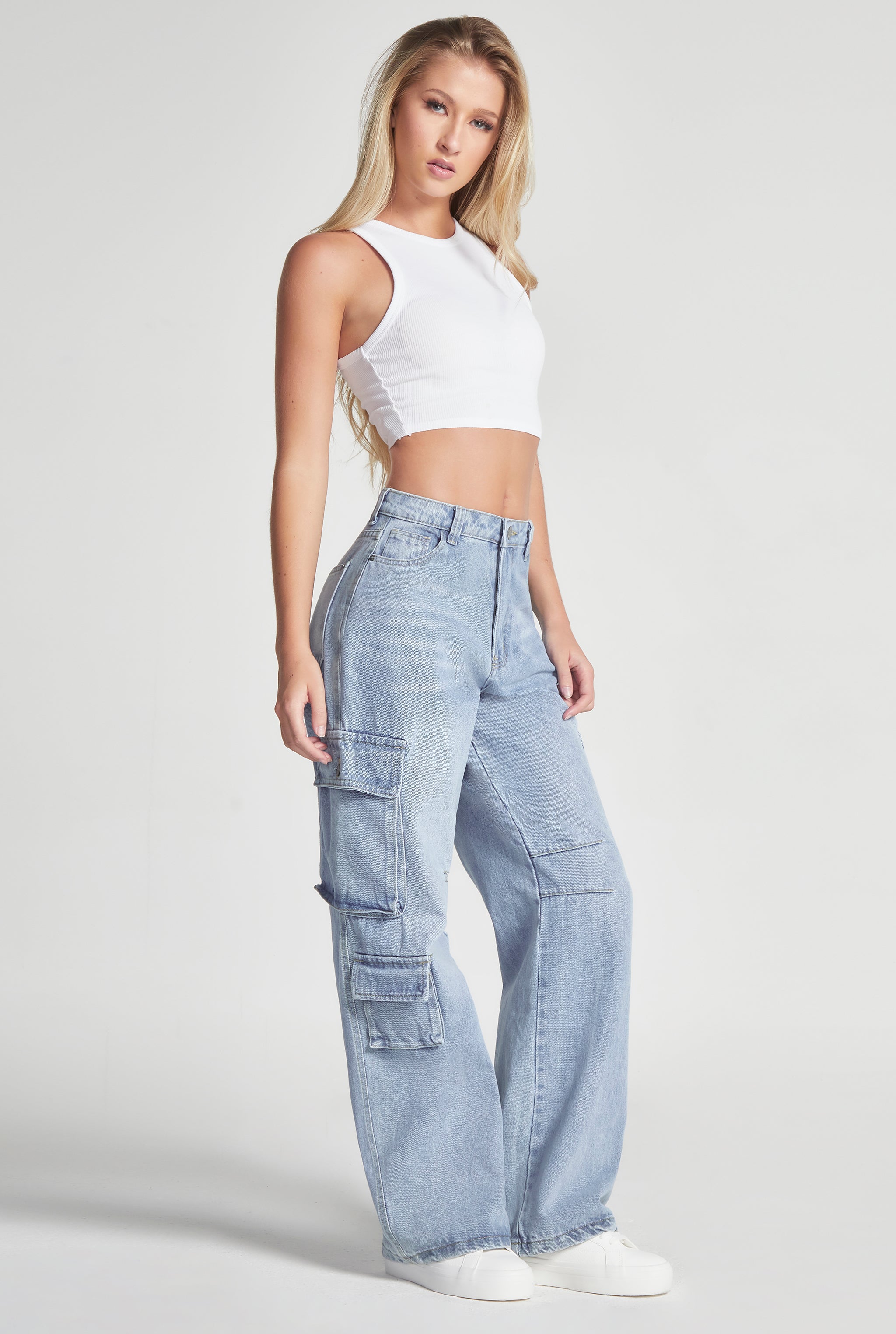 JEANS CARGO CINTURA SÚPER ALTA STONE MEDIO CLARO 9961STMC