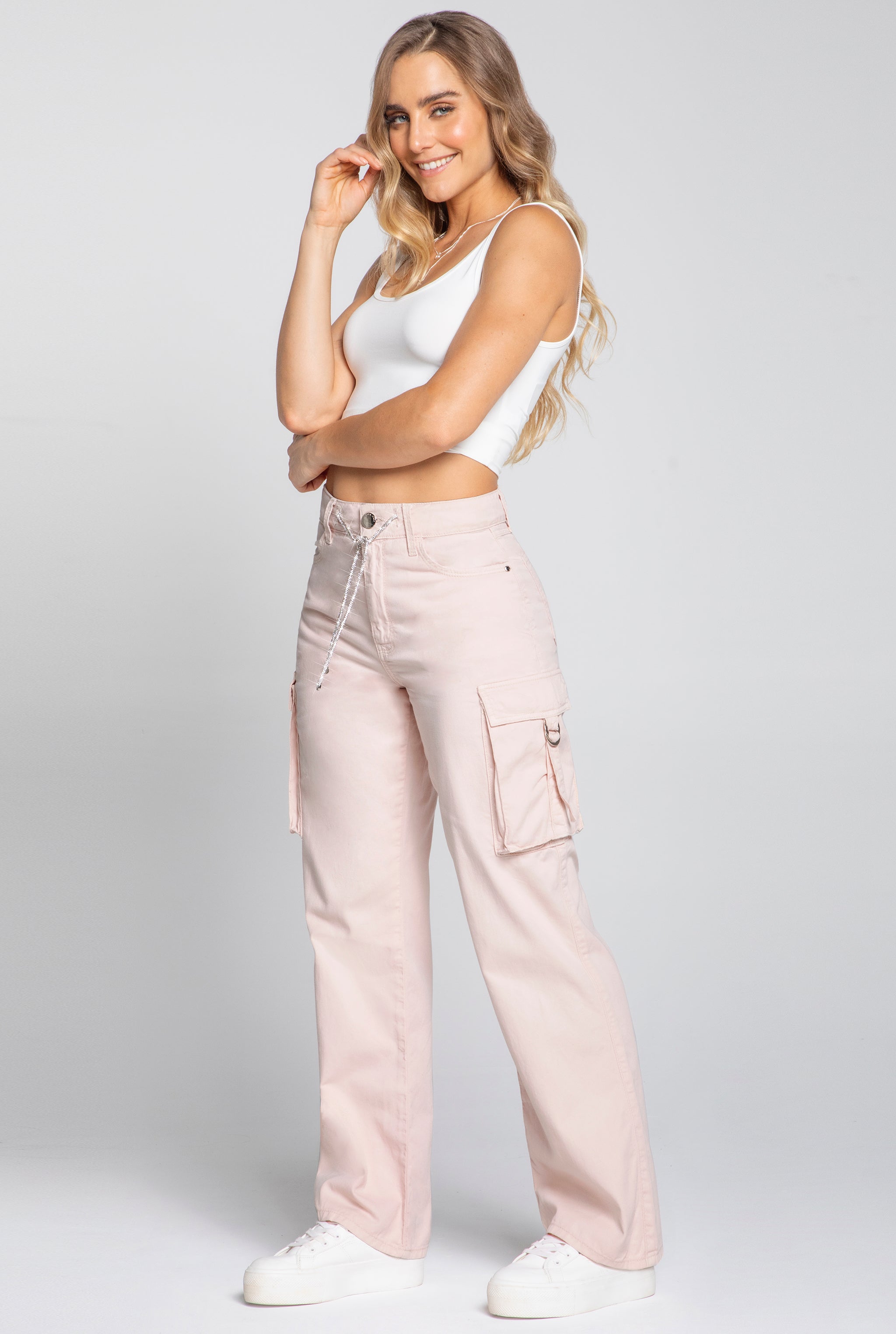 JEANS CARGO PIERNA ANCHA COLOR ROSA CLARO 9909ROSA