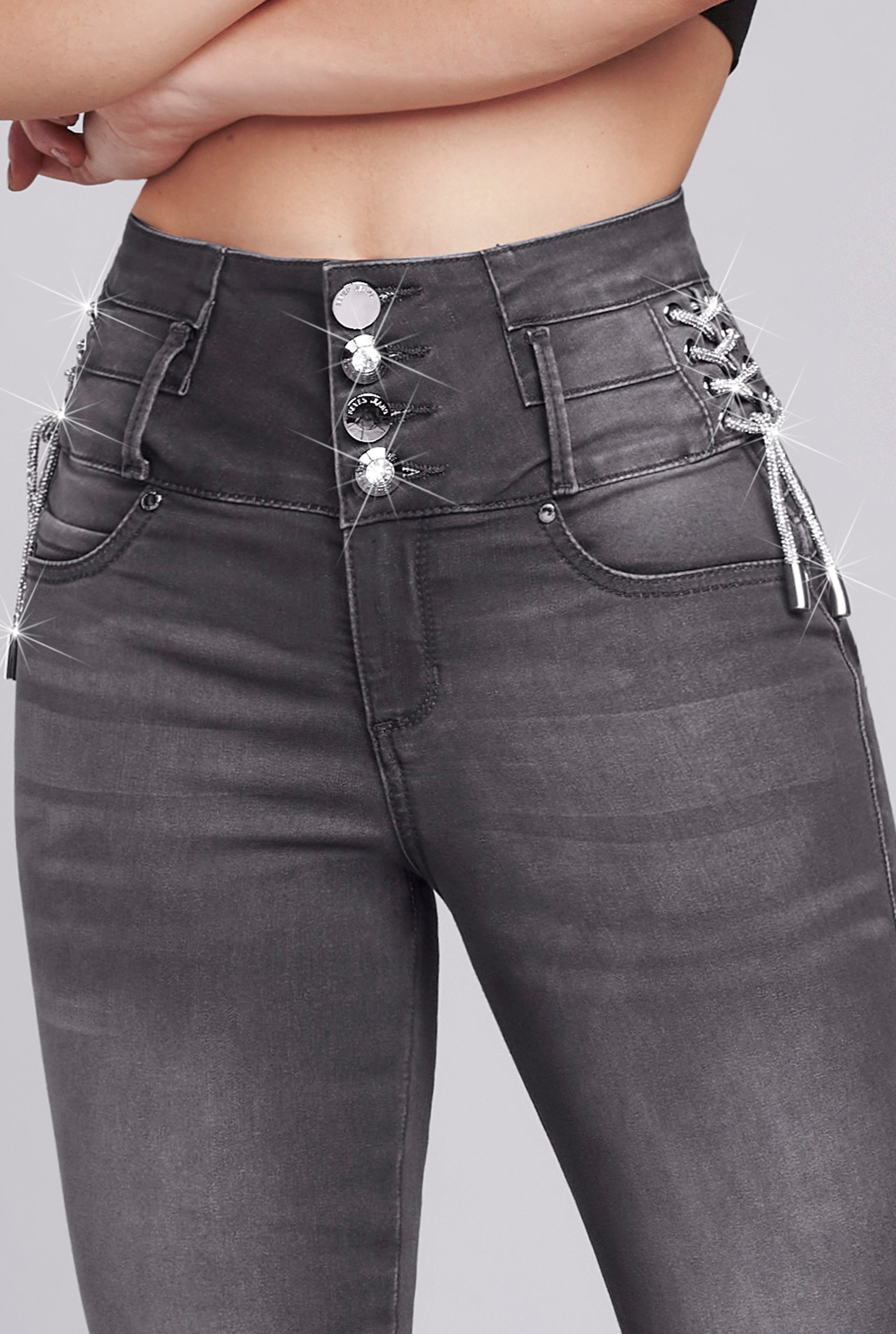 JEANS SÚPER SKINNY CINTURA ALTA PUSH UP 9548GRIS