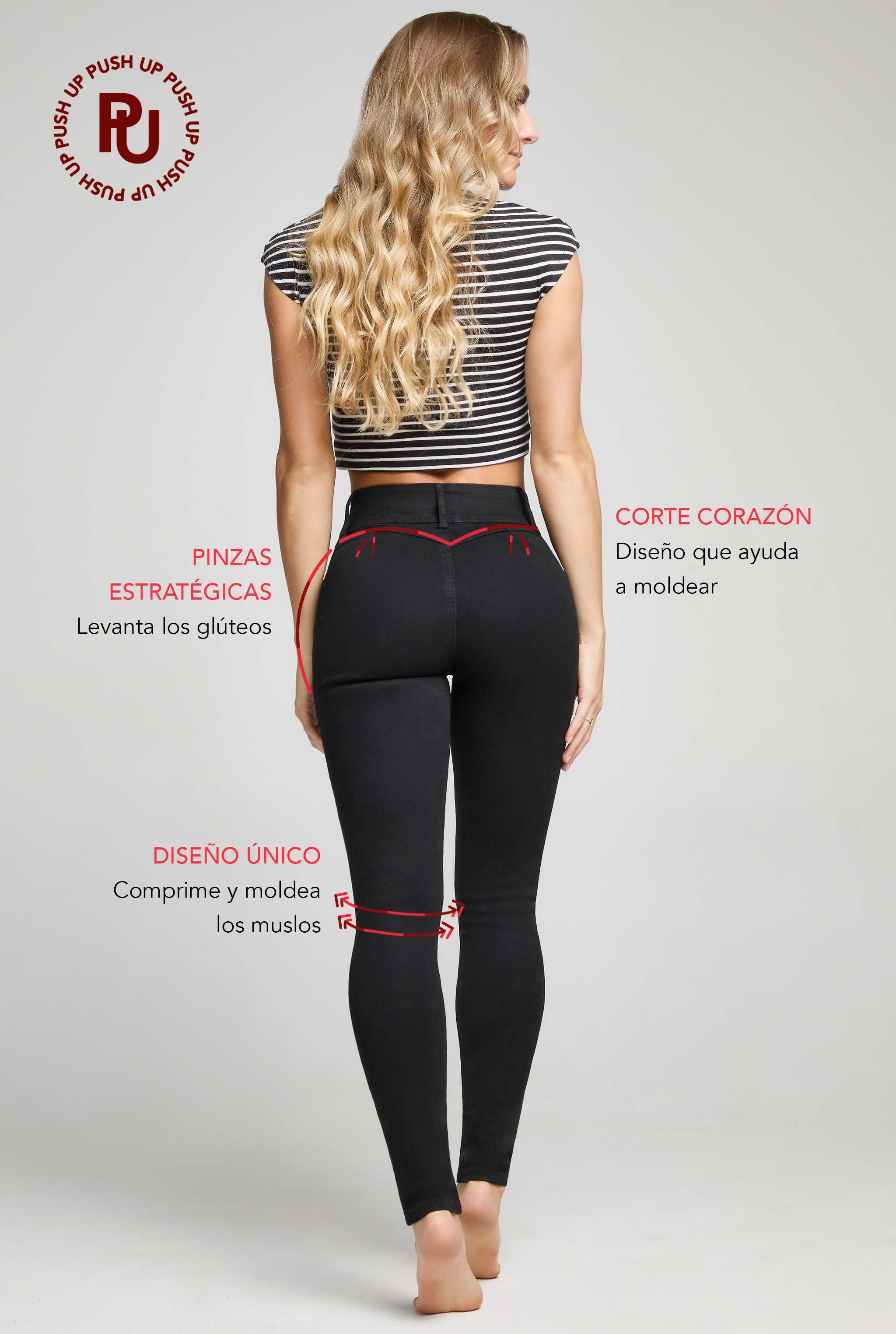 JEANS SUPER SKINNY TIRO ALTO PUSH UP 0118NGRO