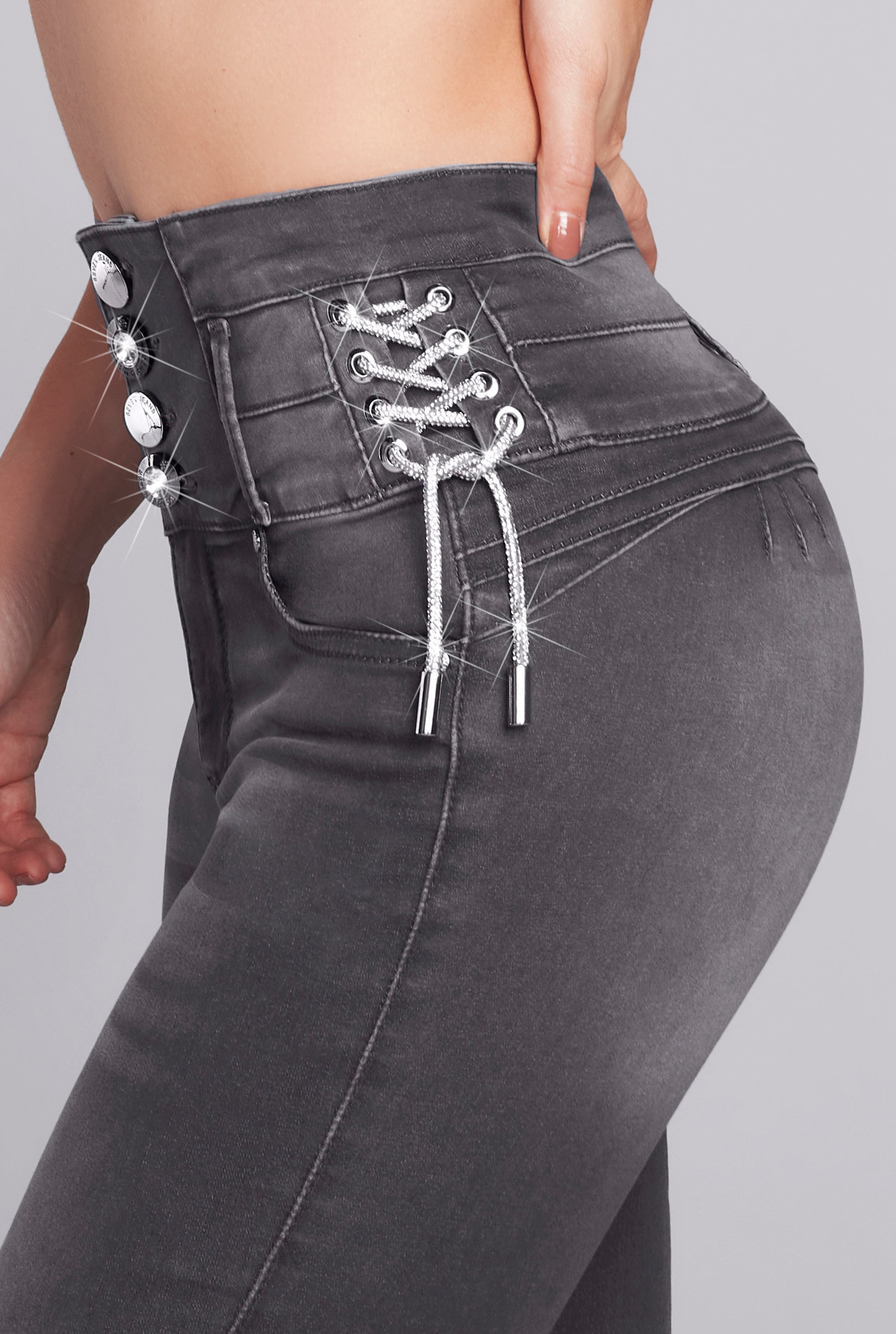 JEANS SÚPER SKINNY CINTURA ALTA PUSH UP 9548GRIS