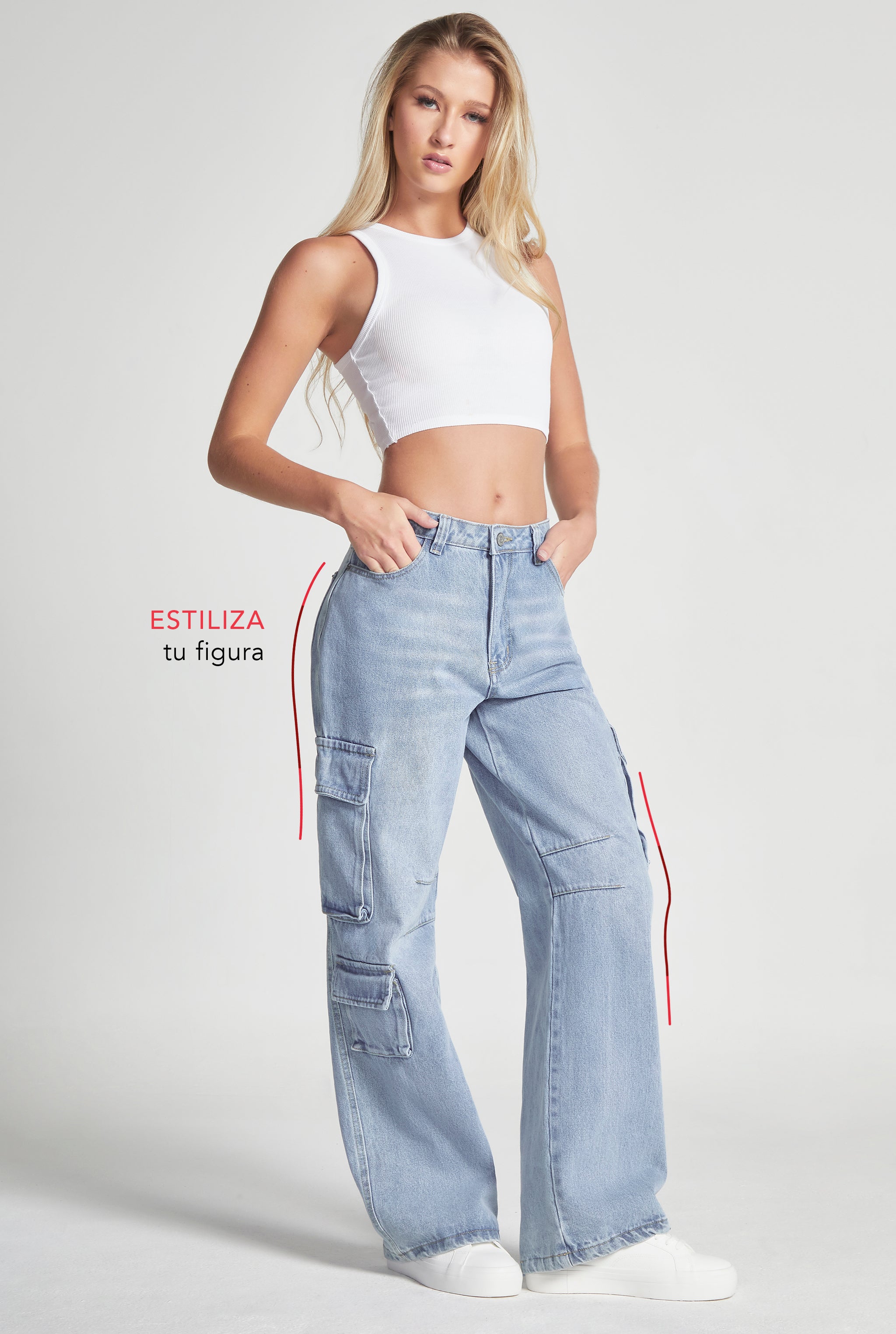 JEANS CARGO CINTURA SÚPER ALTA STONE MEDIO CLARO 9961STMC
