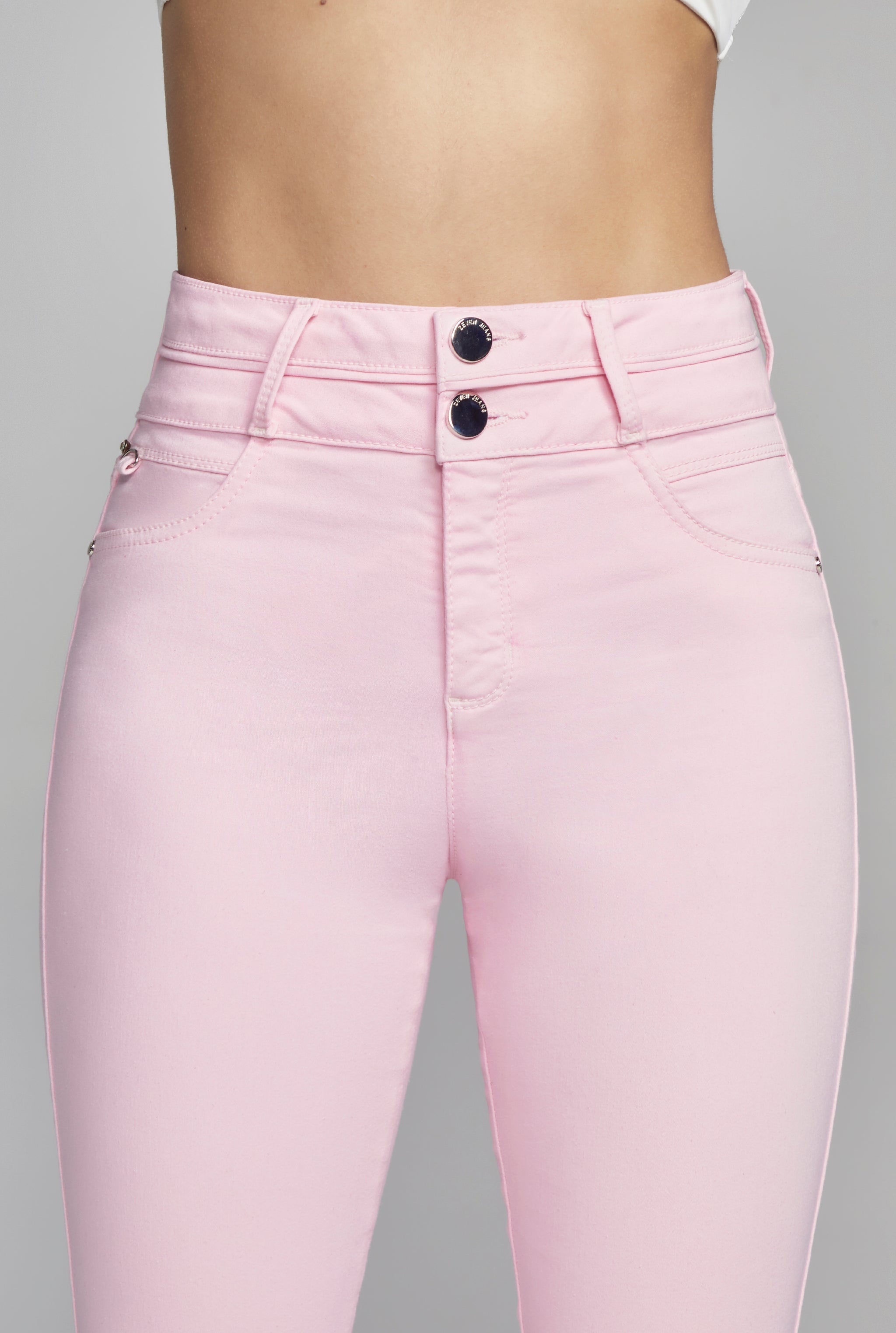 JEANS SUPER SKINNY CINTURA ALTA COLOR ROSA CLARO 9904ROSA