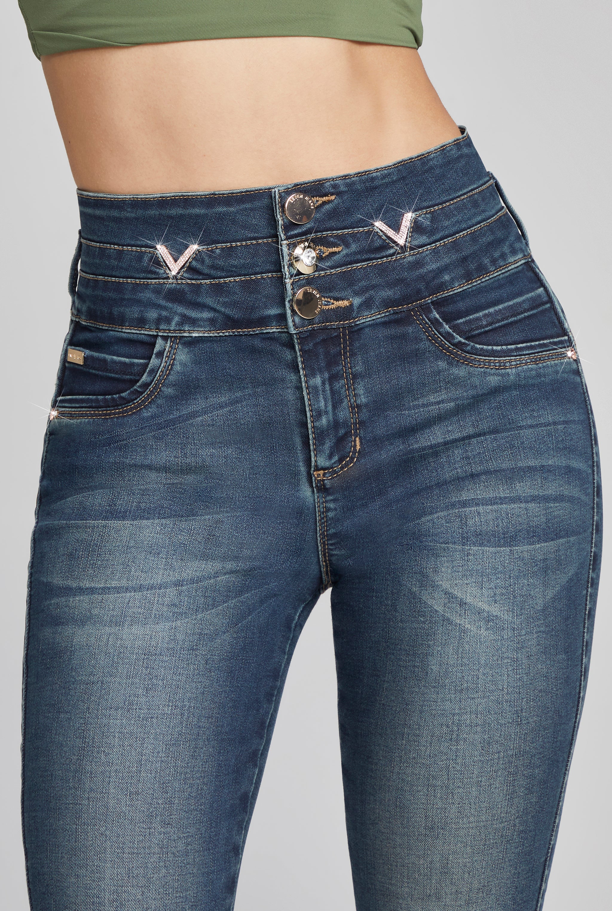 JEANS SÚPER SKINNY CINTURA ALTA COLOR AZUL OSCURO 9796STMO