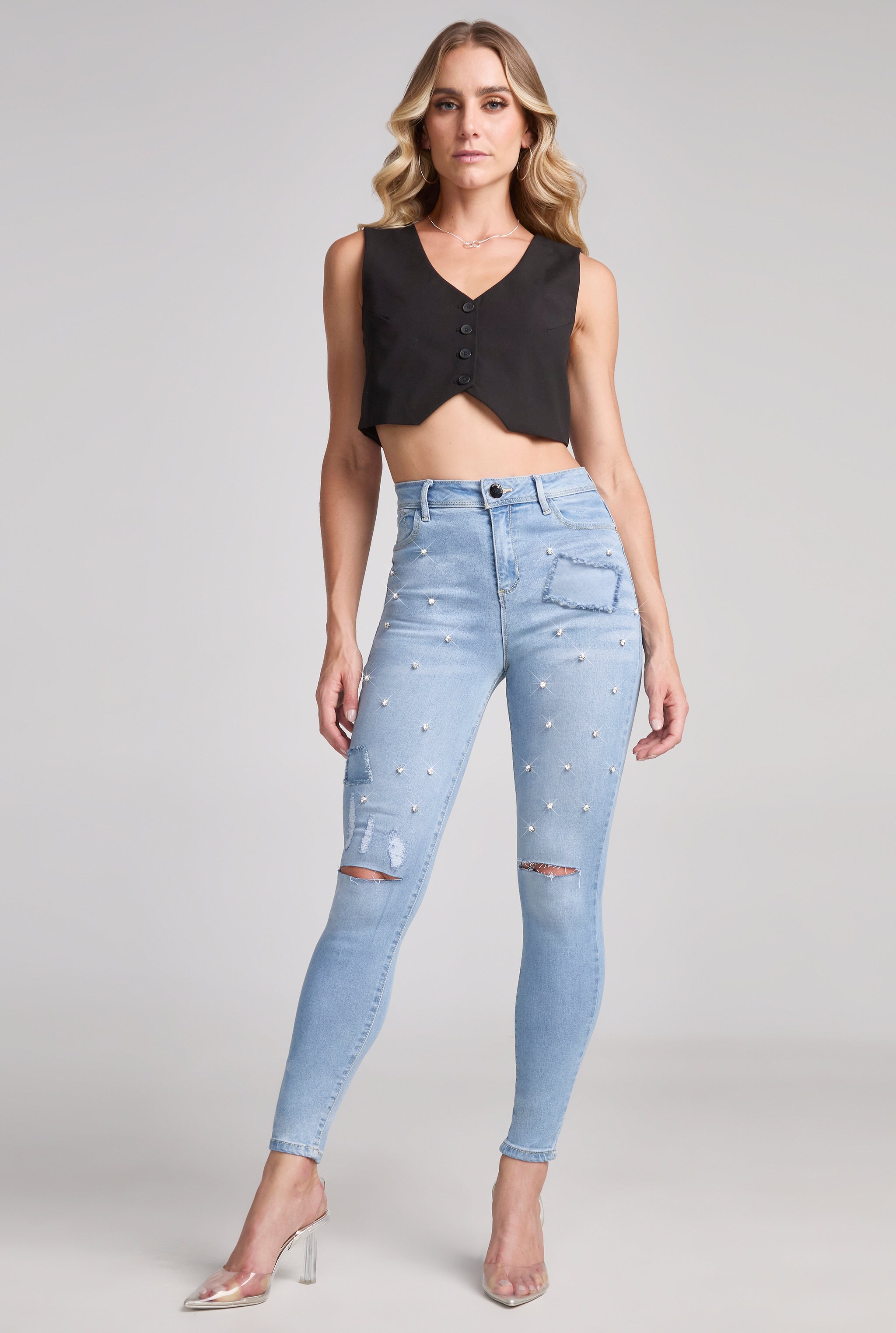 JEANS SUPER SKINNY COLOR AZUL CLARO PUSH UP Modelo 9991STCL