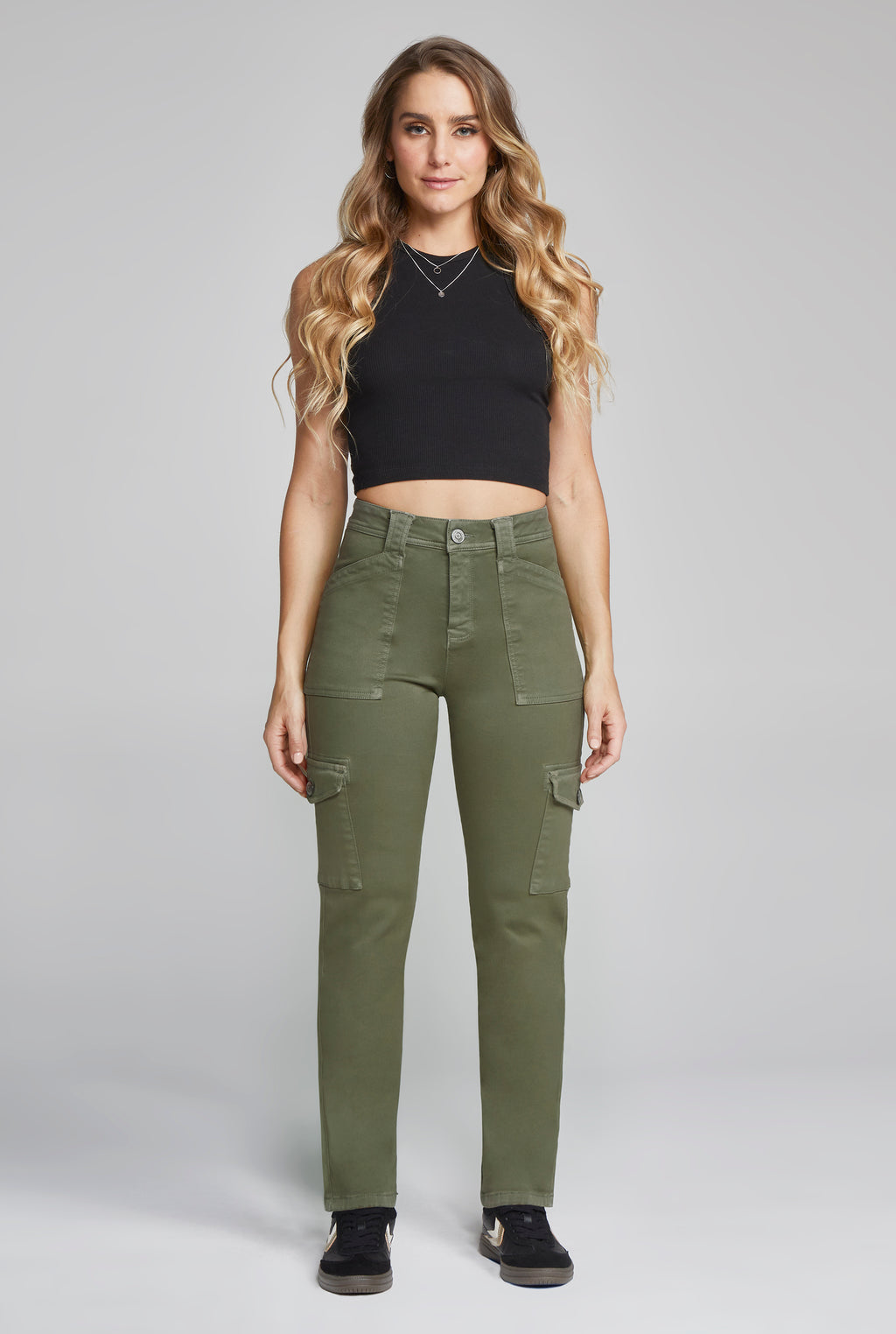 JEANS SKINNY CARGO CINTURA ALTA COLOR VERDE OLIVO 9974OLIV (7987552059529)