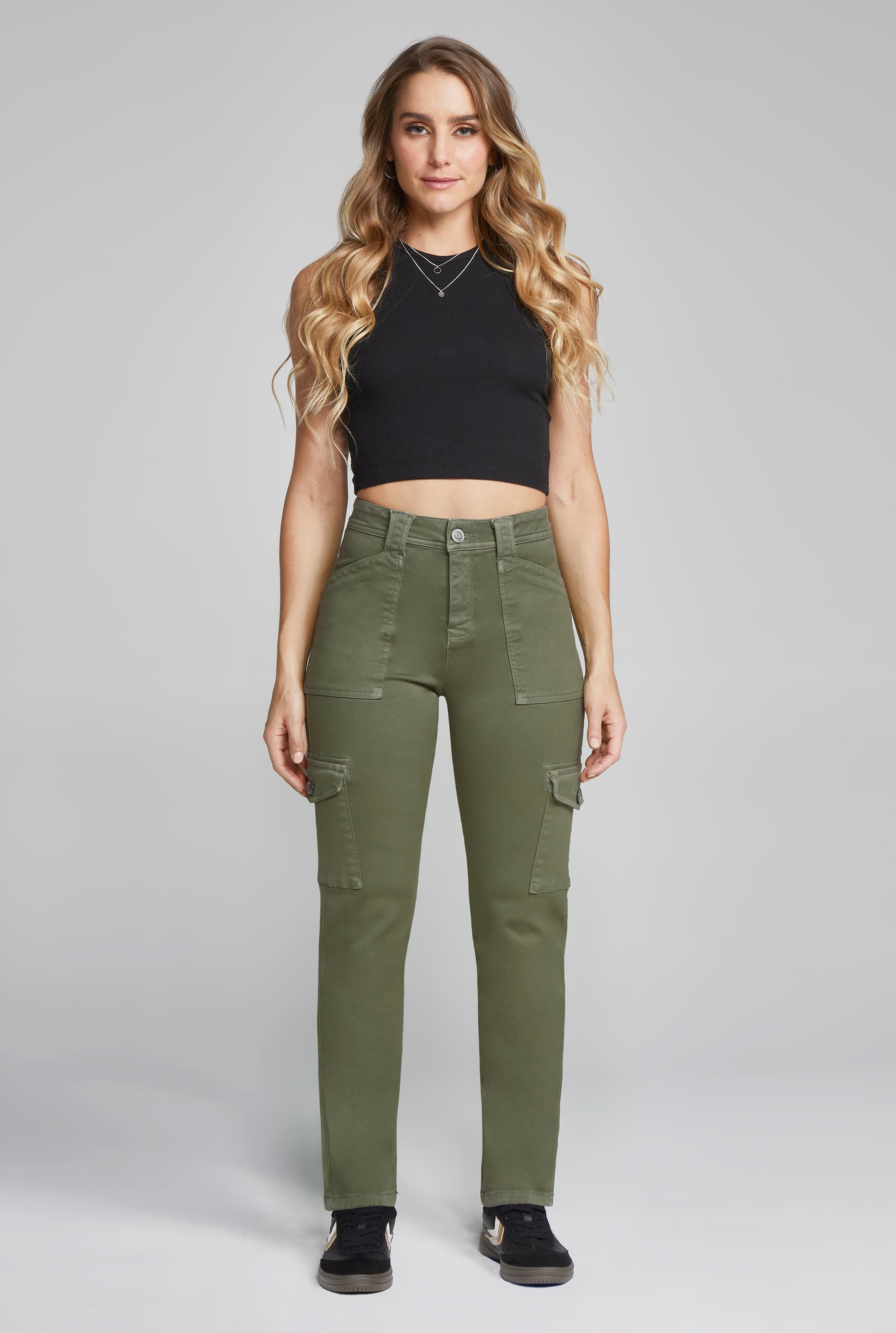 JEANS SKINNY CARGO CINTURA ALTA COLOR VERDE OLIVO 9974OLIV