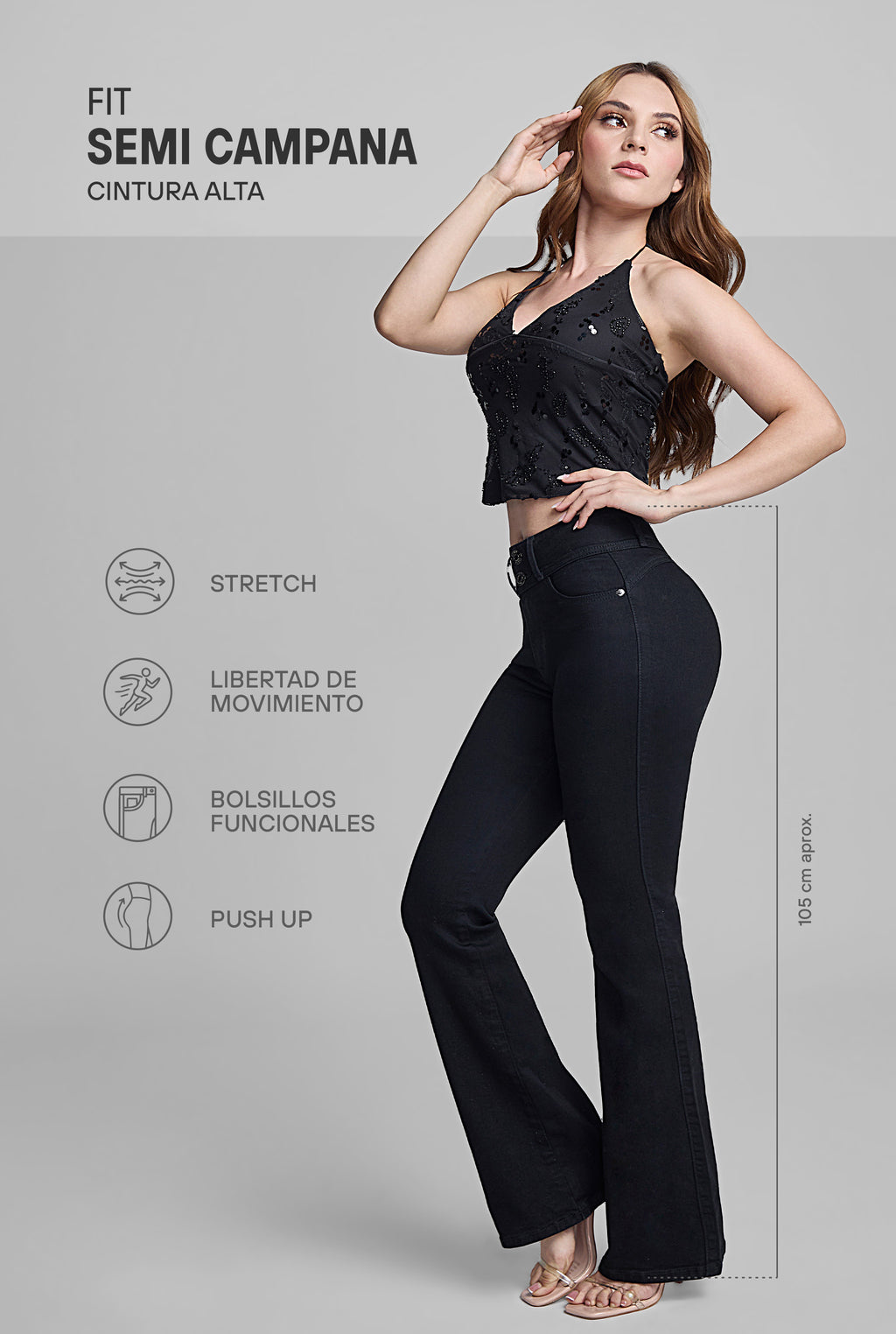 JEANS SEMI CAMPANA 0308NGRO