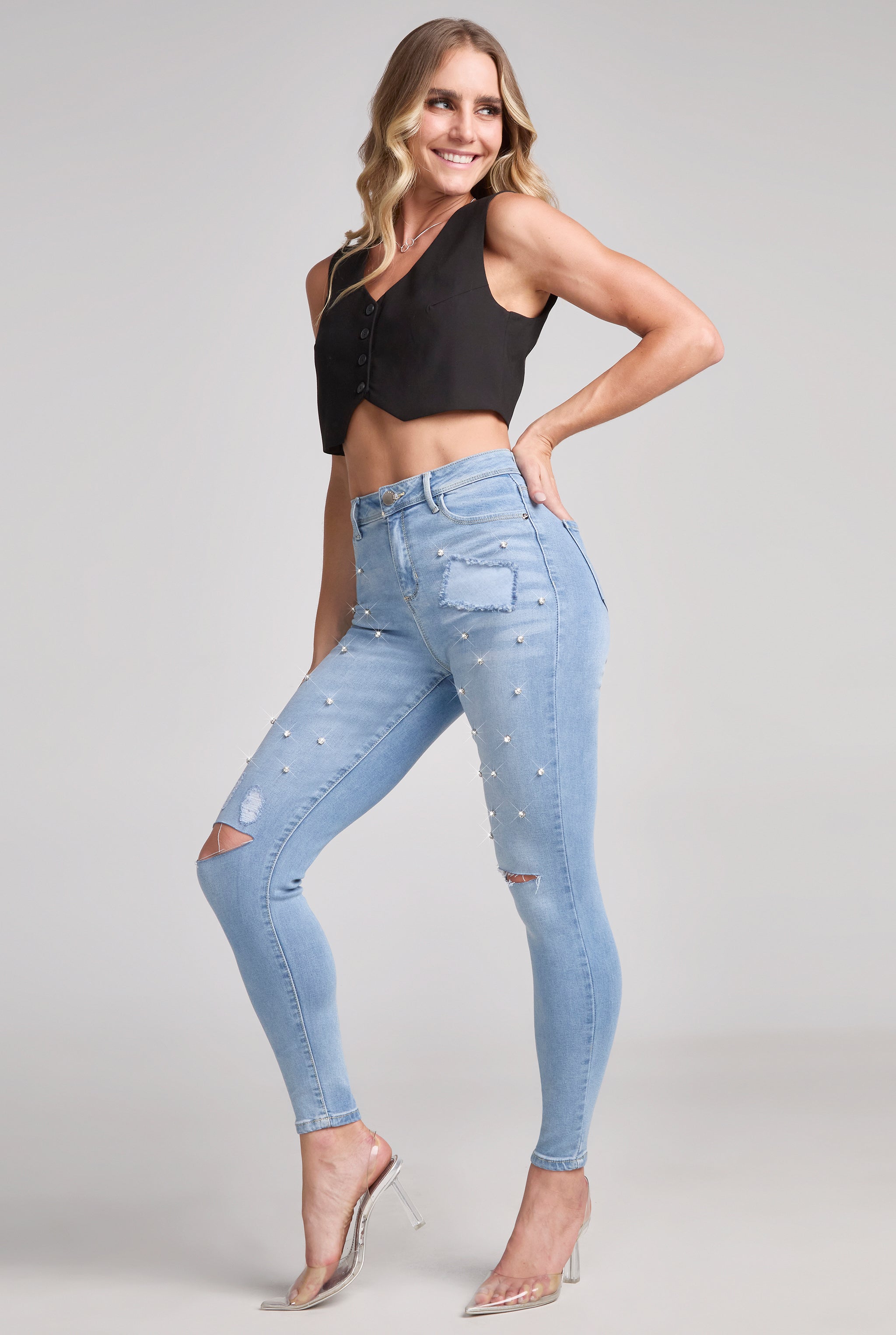 JEANS SUPER SKINNY COLOR AZUL CLARO PUSH UP Modelo 9991STCL