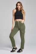 JEANS SKINNY CARGO CINTURA ALTA COLOR VERDE OLIVO 9974OLIV (7987552059529)