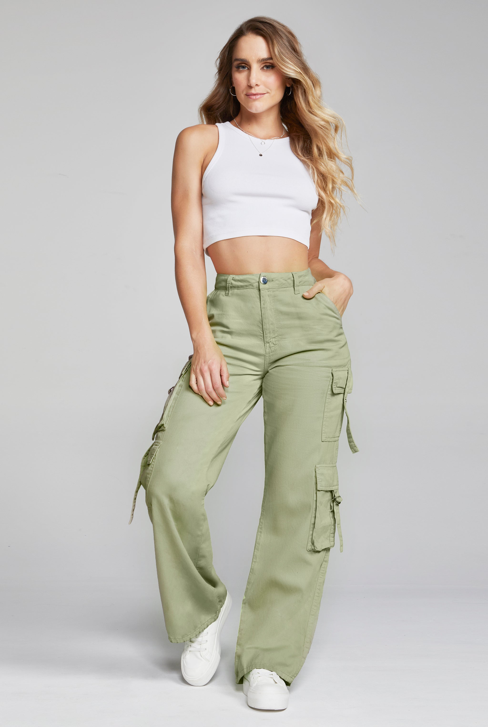 JEANS CARGO CINTURA ALTA COLOR VERDE 0006VERD