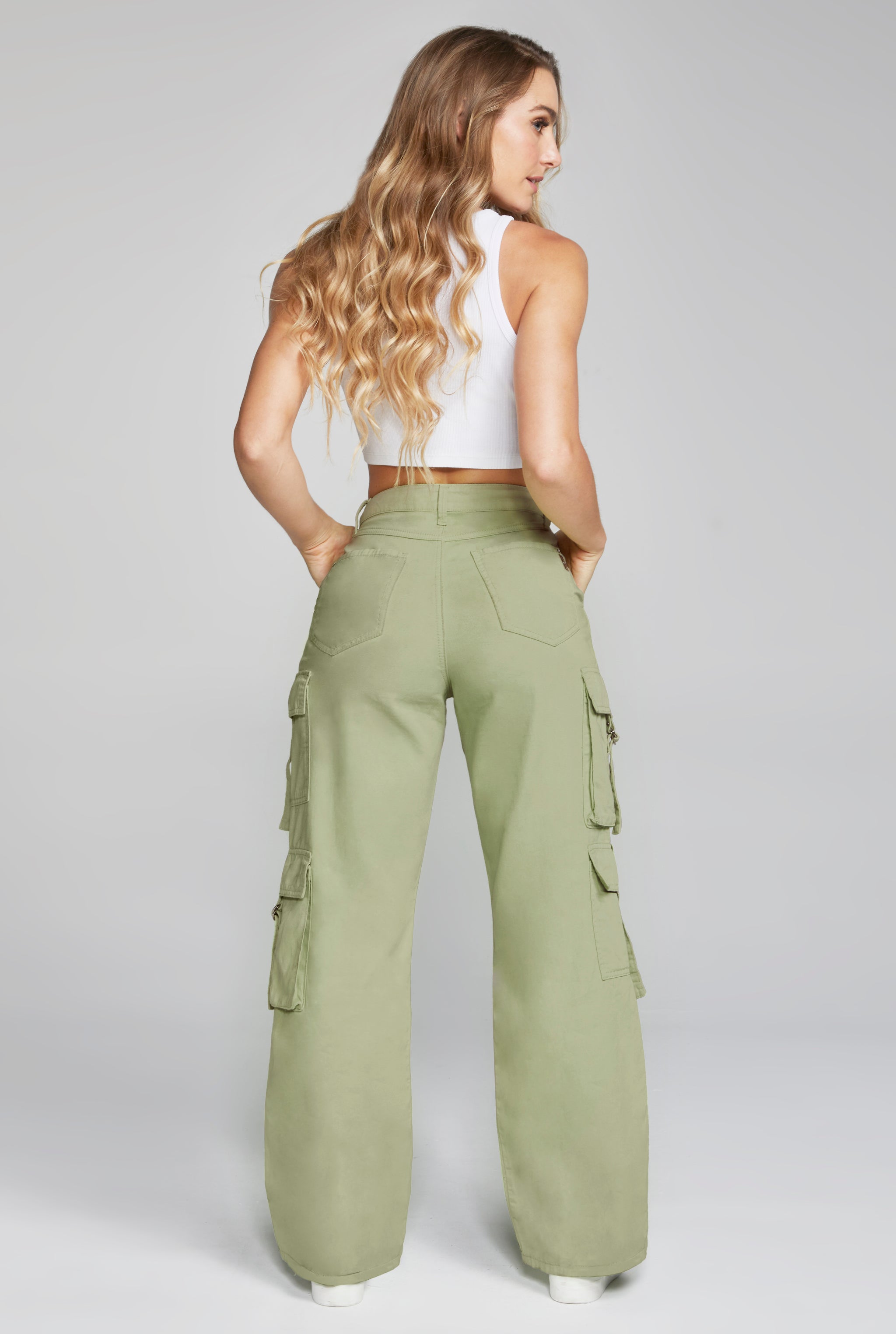 JEANS CARGO CINTURA ALTA COLOR VERDE 0006VERD