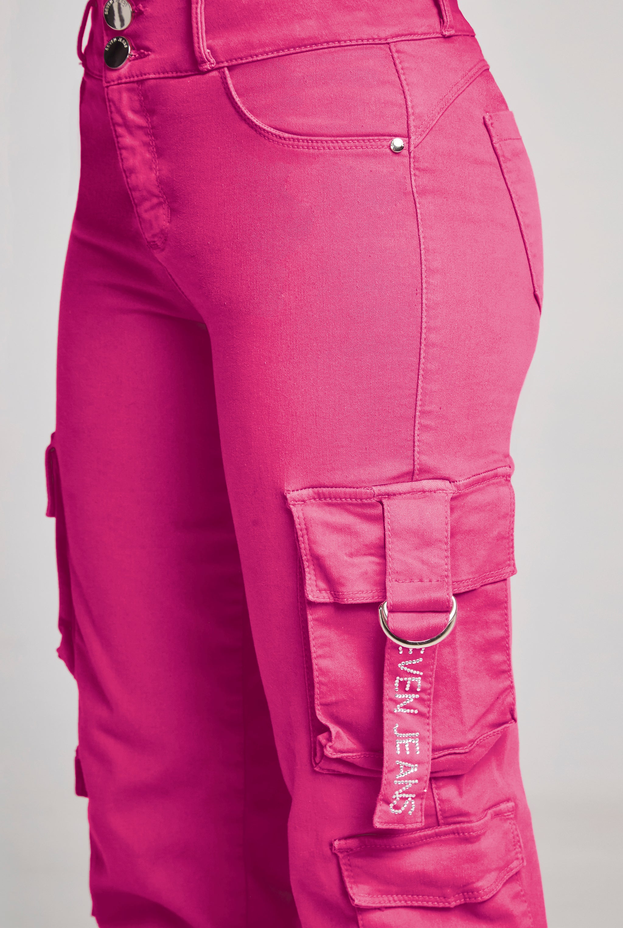 JEANS CARGO COLOR ROSA CORTE RECTO CINTURA ALTA TECNOLOGÍA BUENÍSSIMA 9808ROSA