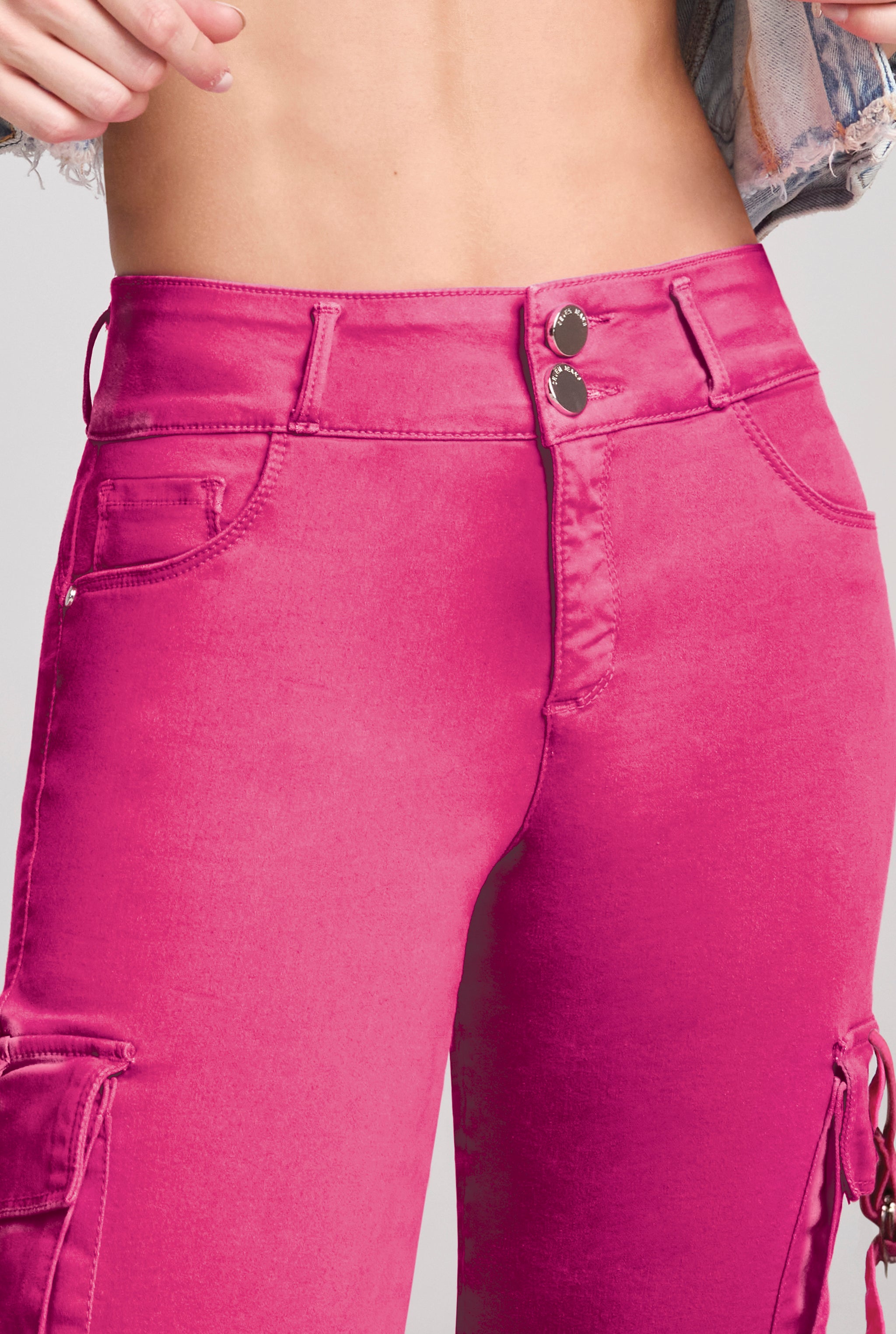 JEANS CARGO COLOR ROSA CORTE RECTO CINTURA ALTA TECNOLOGÍA BUENÍSSIMA 9808ROSA