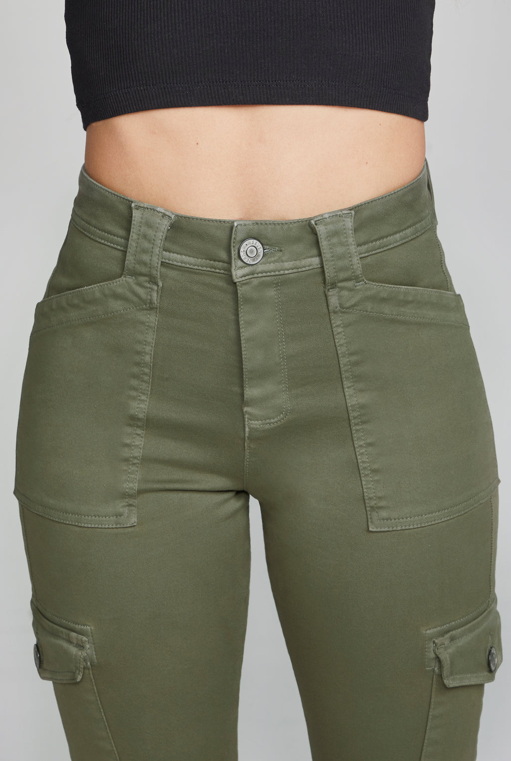 JEANS SKINNY CARGO CINTURA ALTA COLOR VERDE OLIVO 9974OLIV (7987552059529)