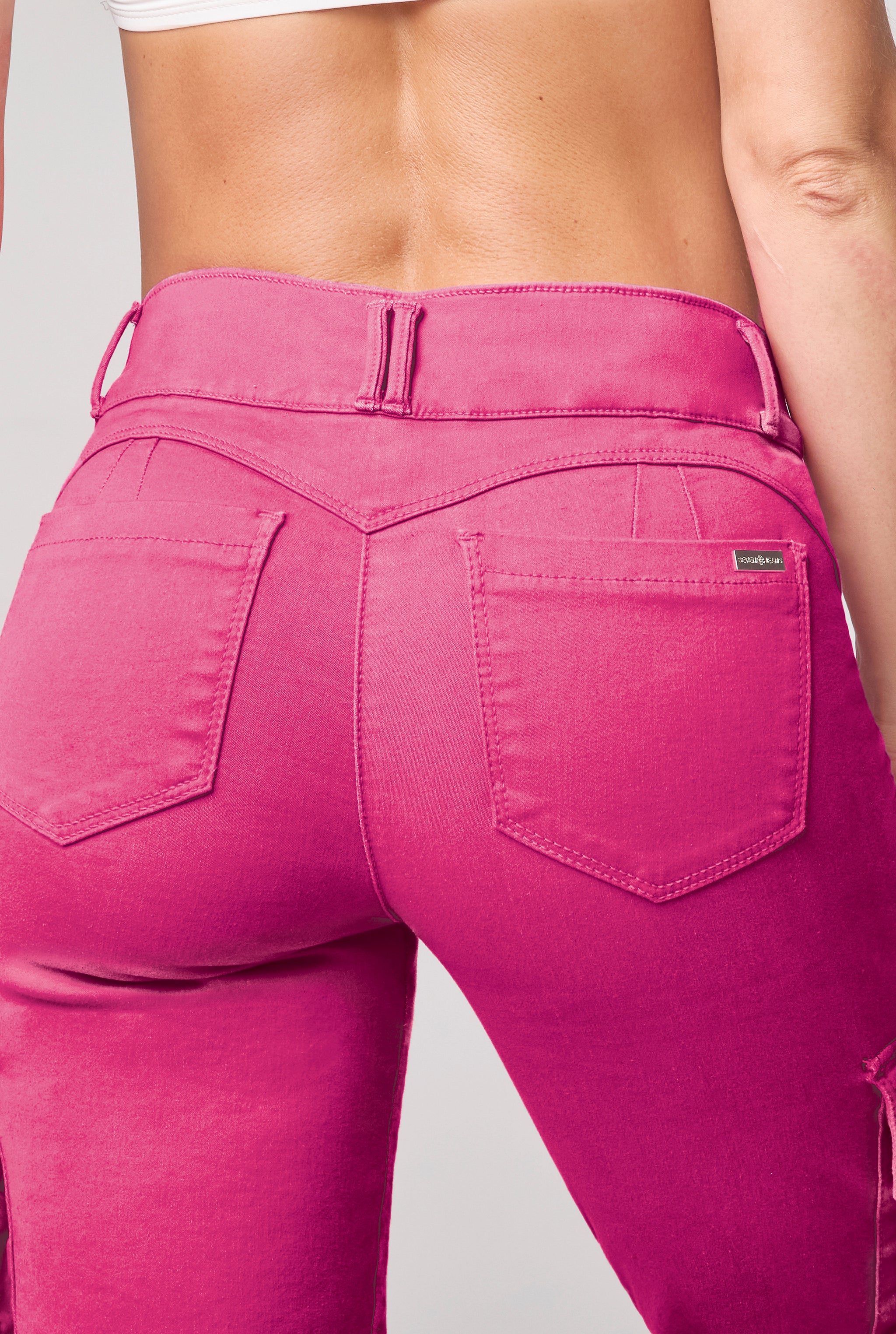 JEANS CARGO COLOR ROSA CORTE RECTO CINTURA ALTA TECNOLOGÍA BUENÍSSIMA 9808ROSA