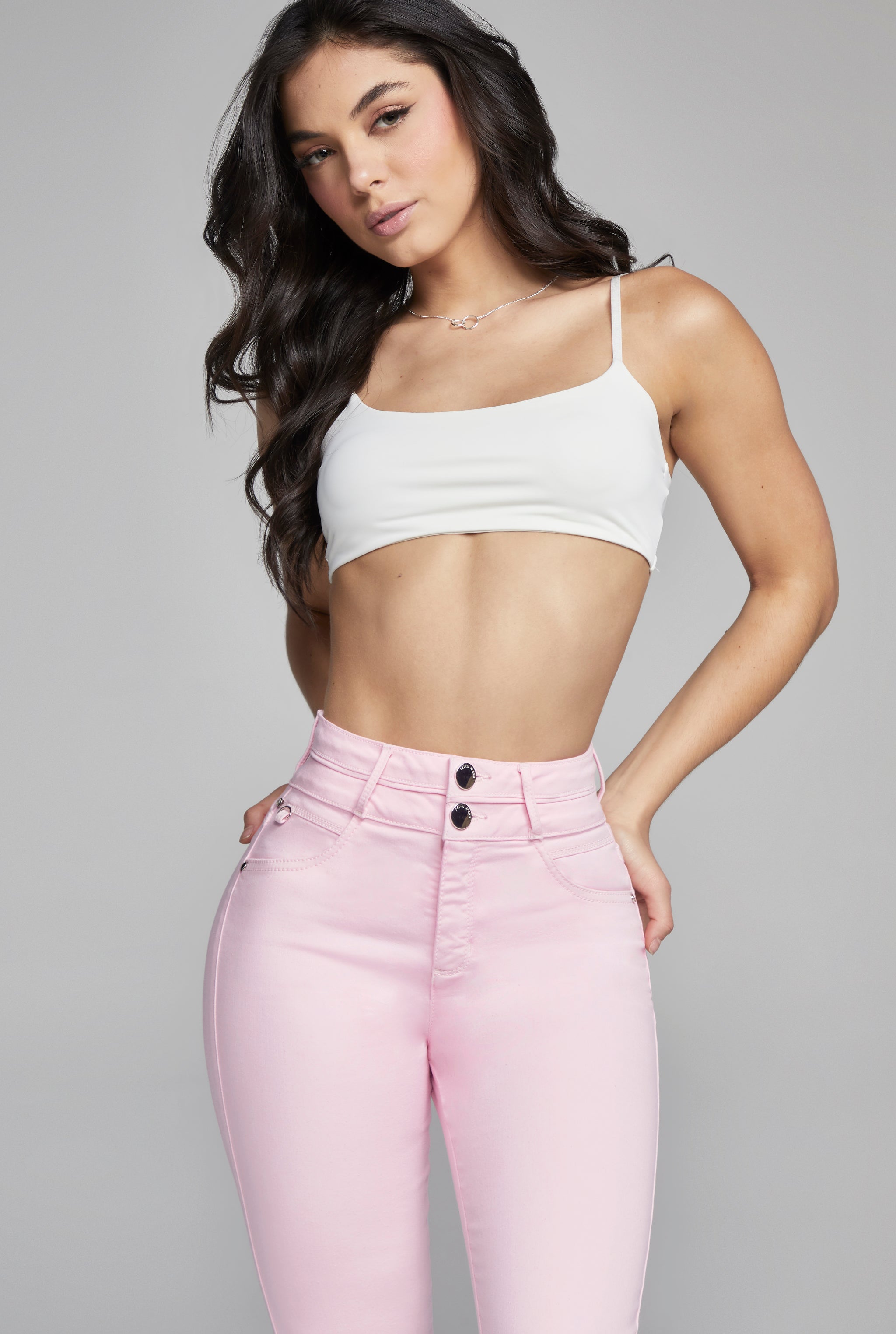 JEANS SUPER SKINNY CINTURA ALTA COLOR ROSA CLARO 9904ROSA