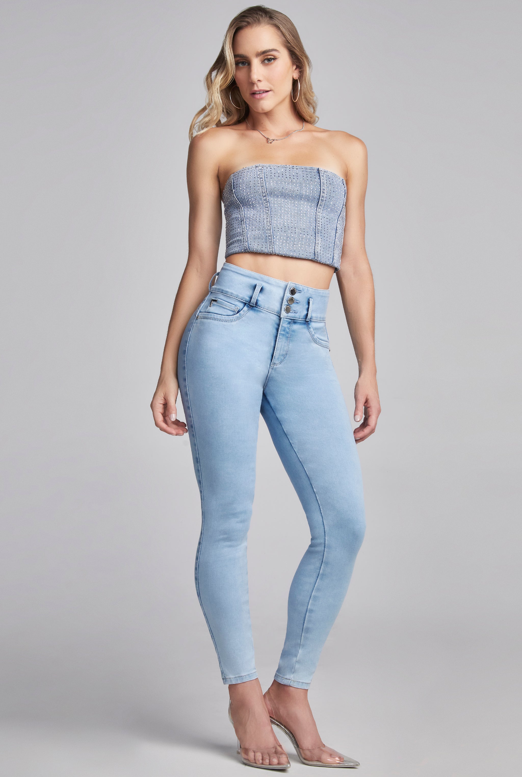 JEANS SUPER SKINNY CINTURA ALTA PUSH UP 6090BLEA