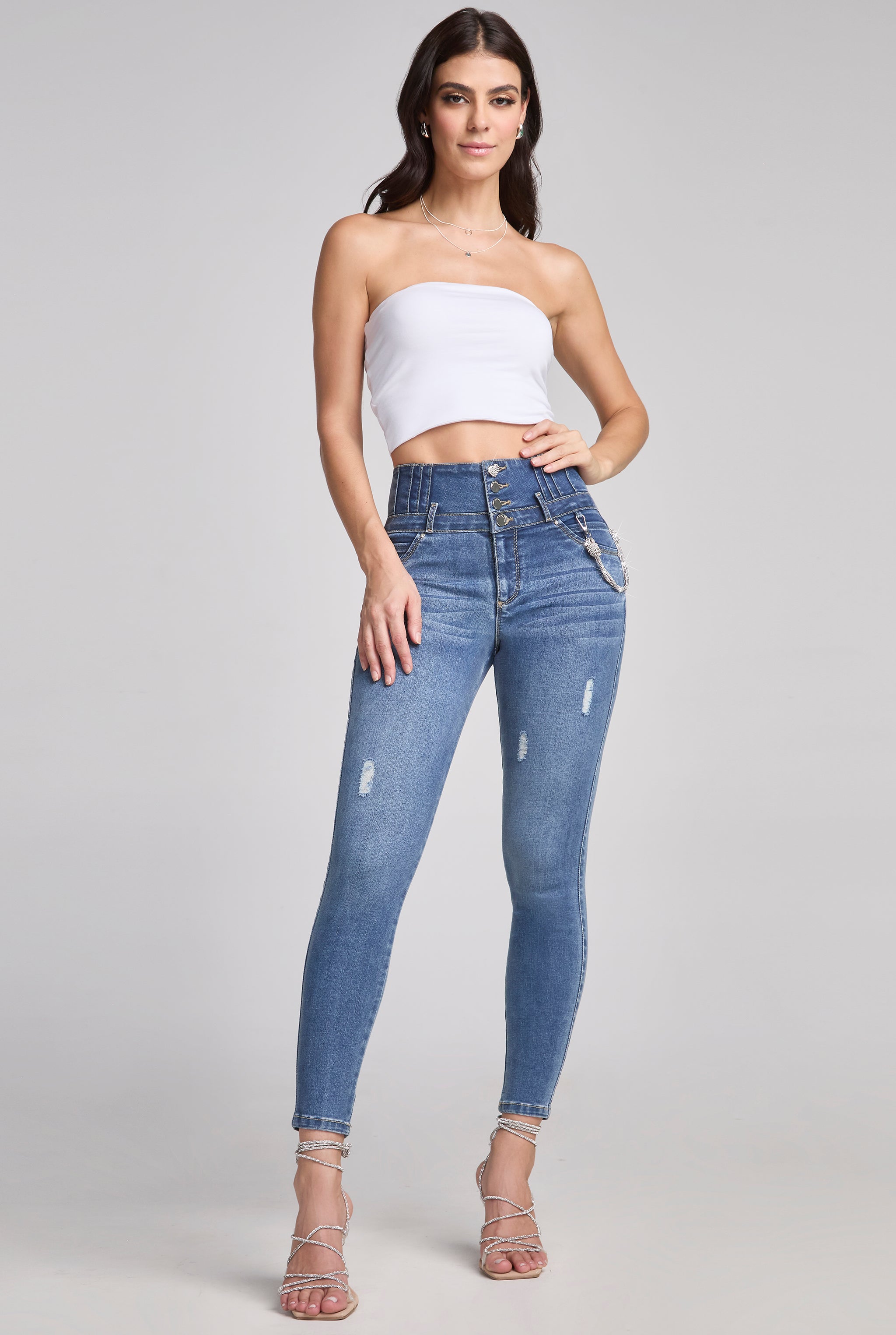 JEANS SUPER SKINNY CINTURA SUPER ALTA AZUL MEDIO TECNOLOGÍA BUENÍSSIMA 9773STME