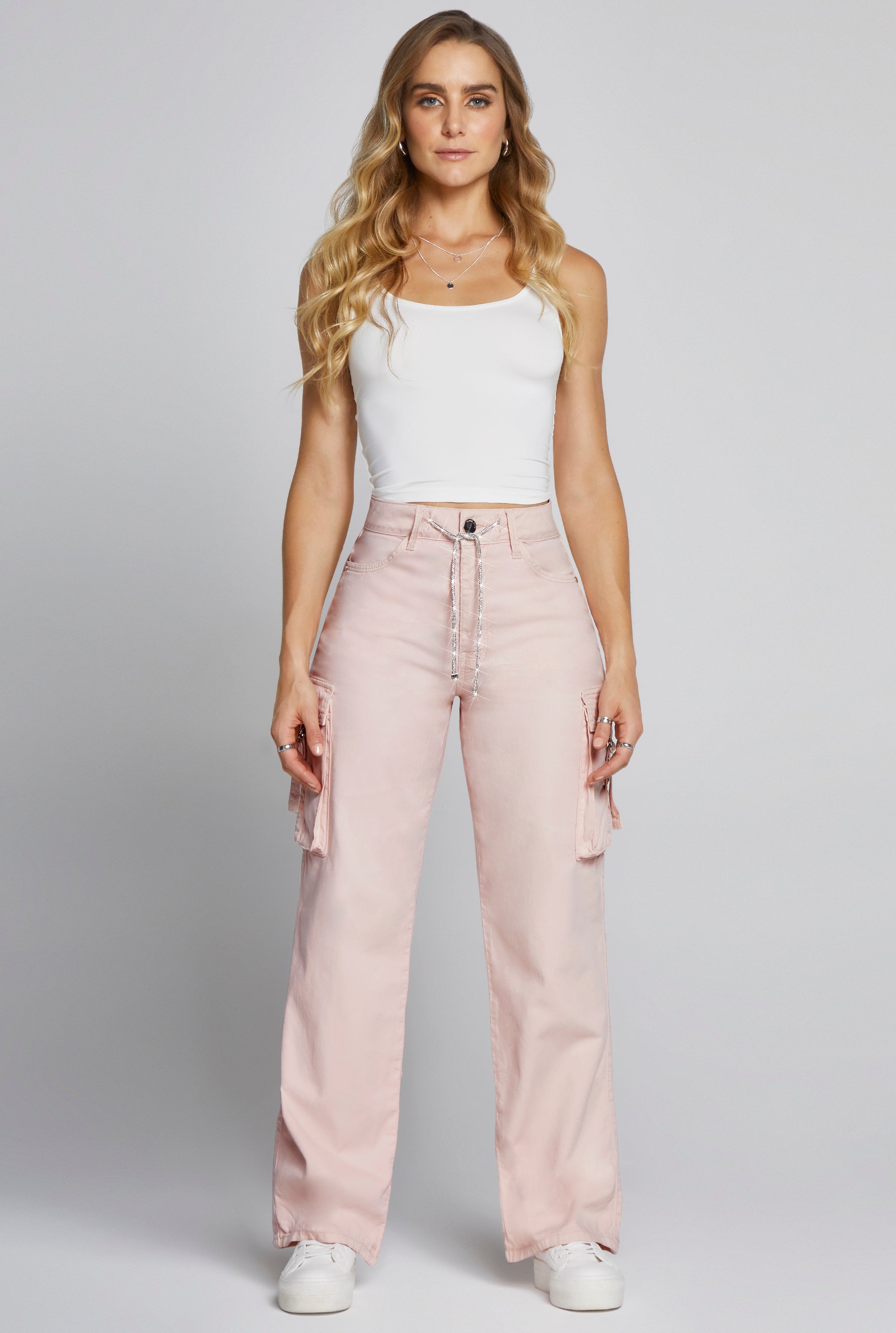 JEANS CARGO PIERNA ANCHA COLOR ROSA CLARO 9909ROSA