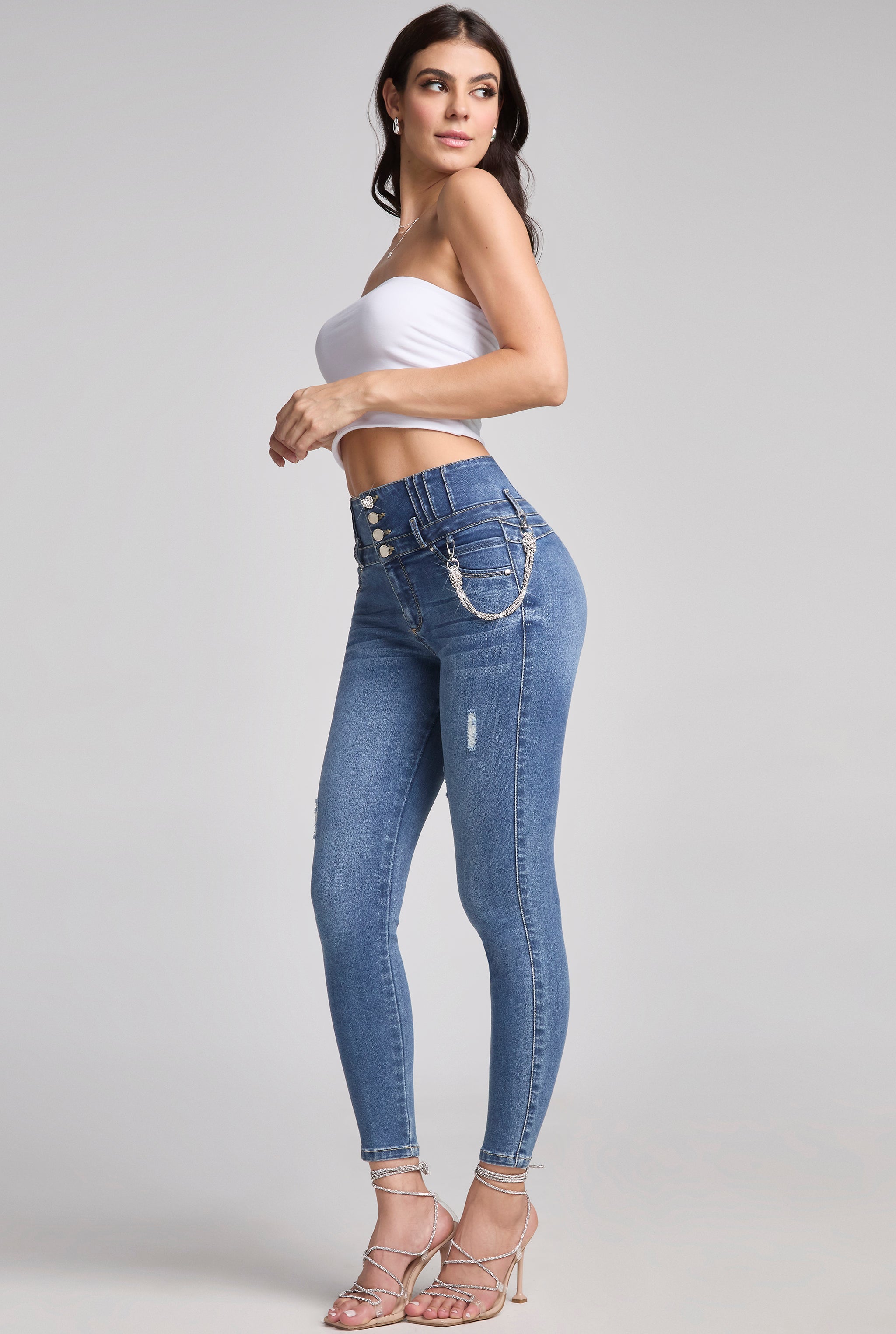 JEANS SUPER SKINNY CINTURA SUPER ALTA AZUL MEDIO TECNOLOGÍA BUENÍSSIMA 9773STME