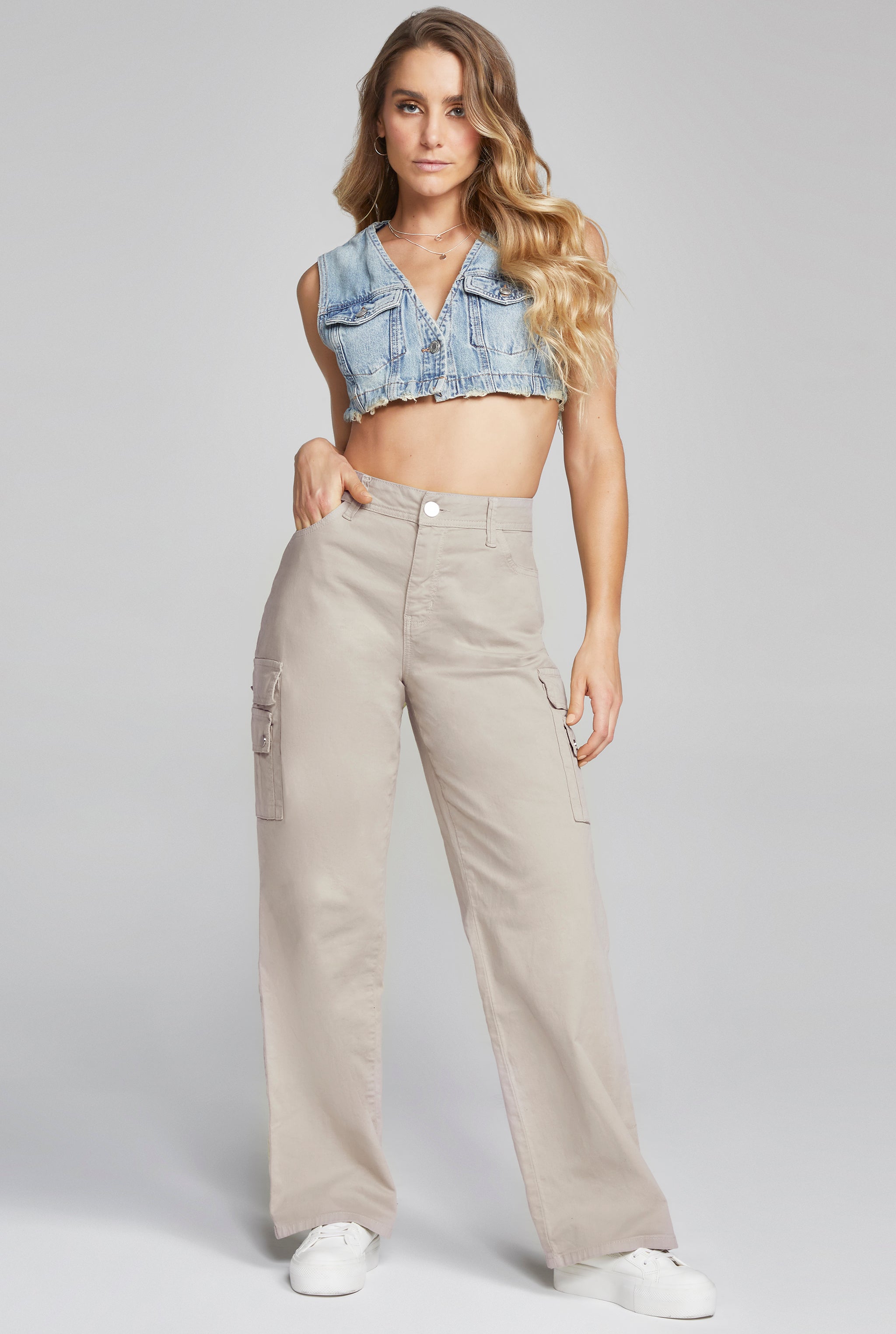 JEANS CARGO CINTURA ALTA COLOR KHAKI 0032KAKI