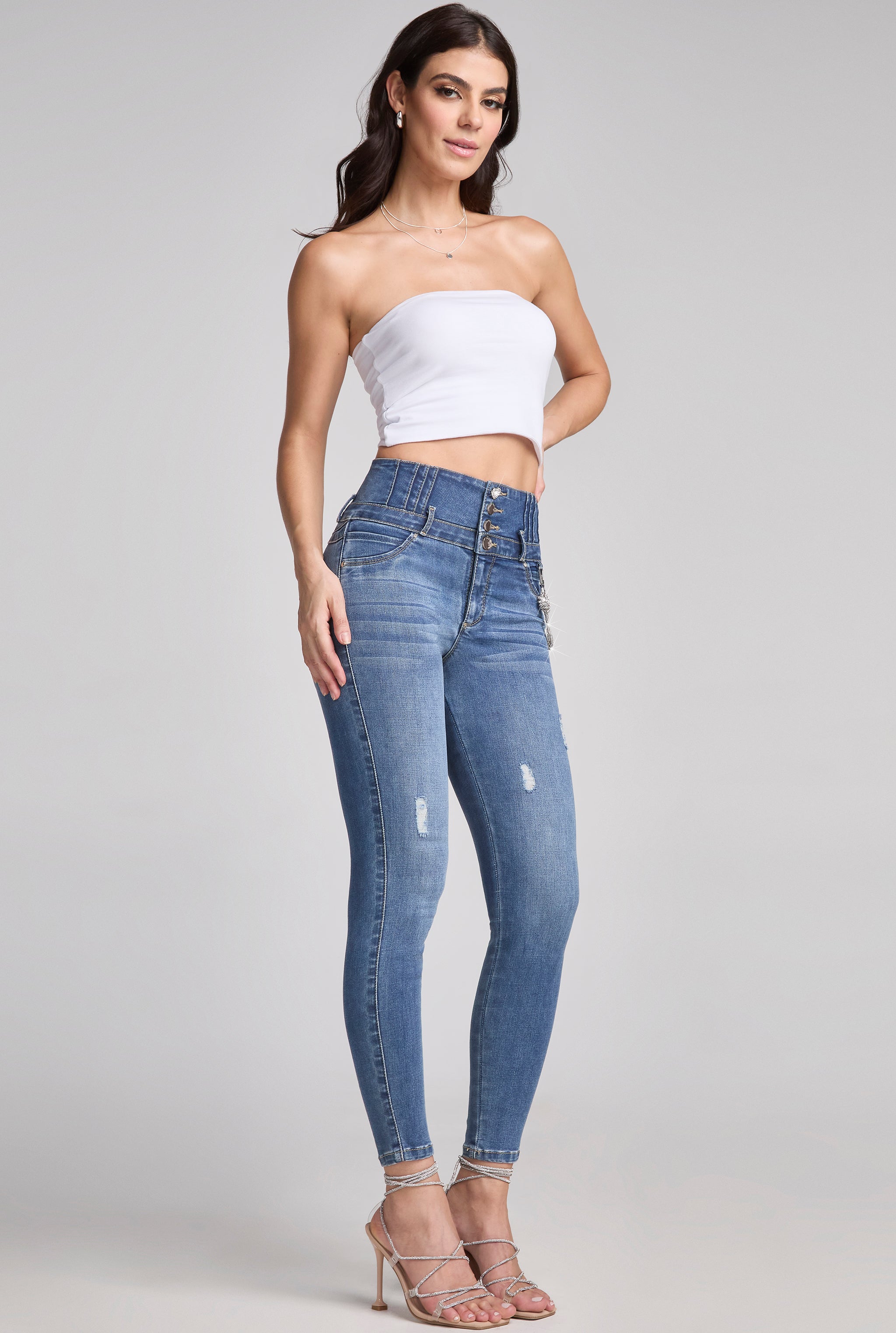 JEANS SUPER SKINNY CINTURA SUPER ALTA AZUL MEDIO TECNOLOGÍA BUENÍSSIMA 9773STME