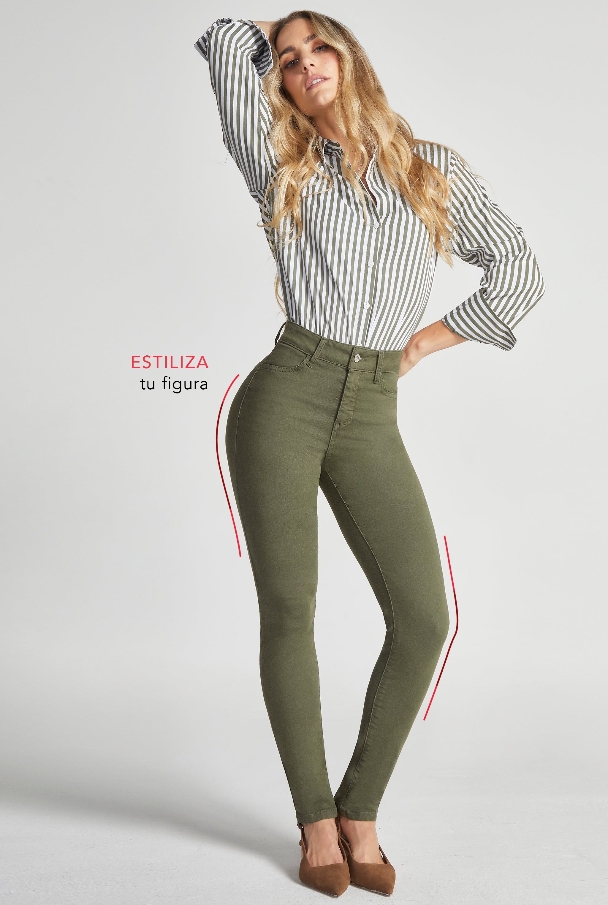 JEANS SKINNY CINTURA ALTA COLOR VERDE OLIVO 7032OLIV