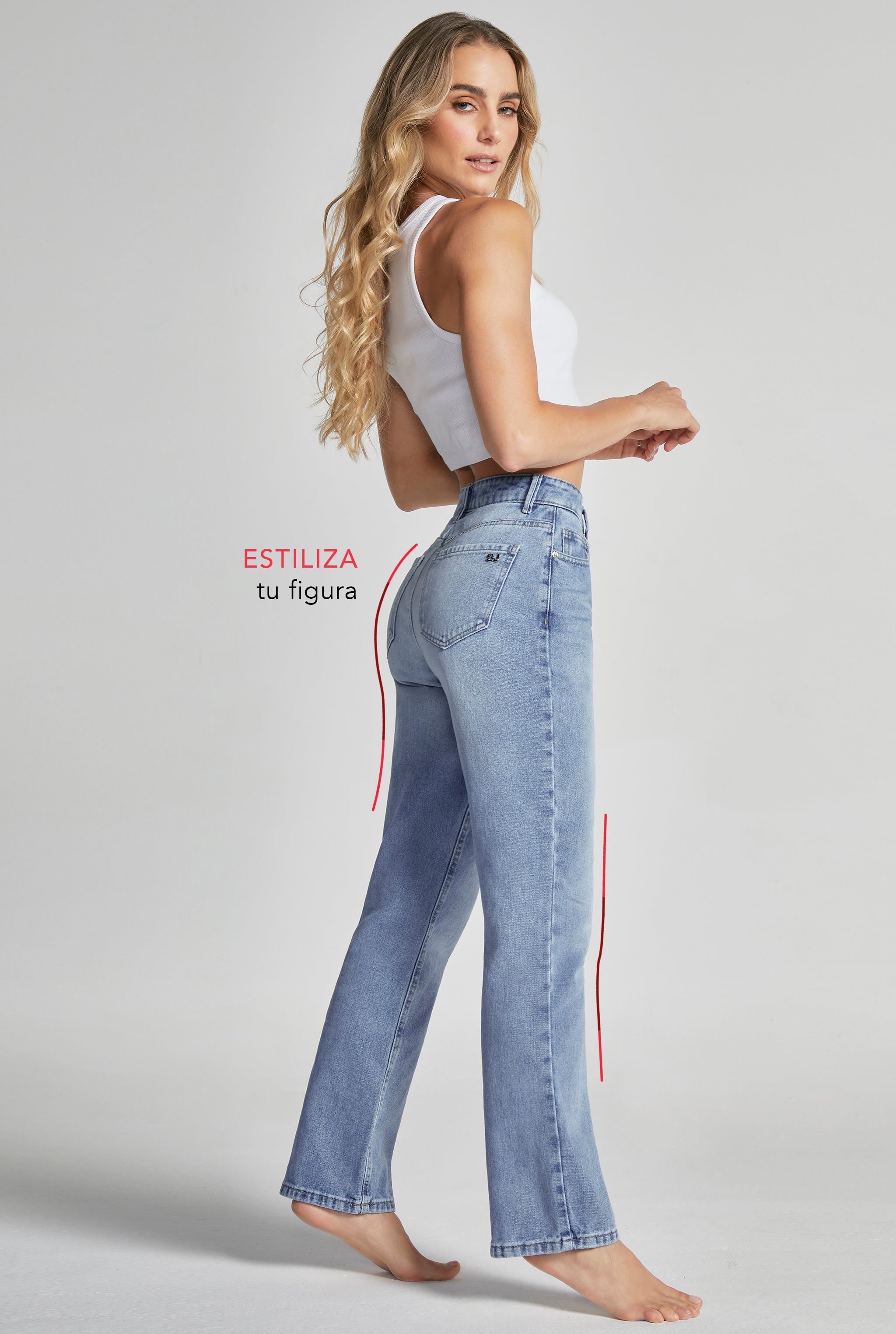 JEANS RECTO CINTURA SÚPER ALTA COLOR AZUL CLARO 4241STMC