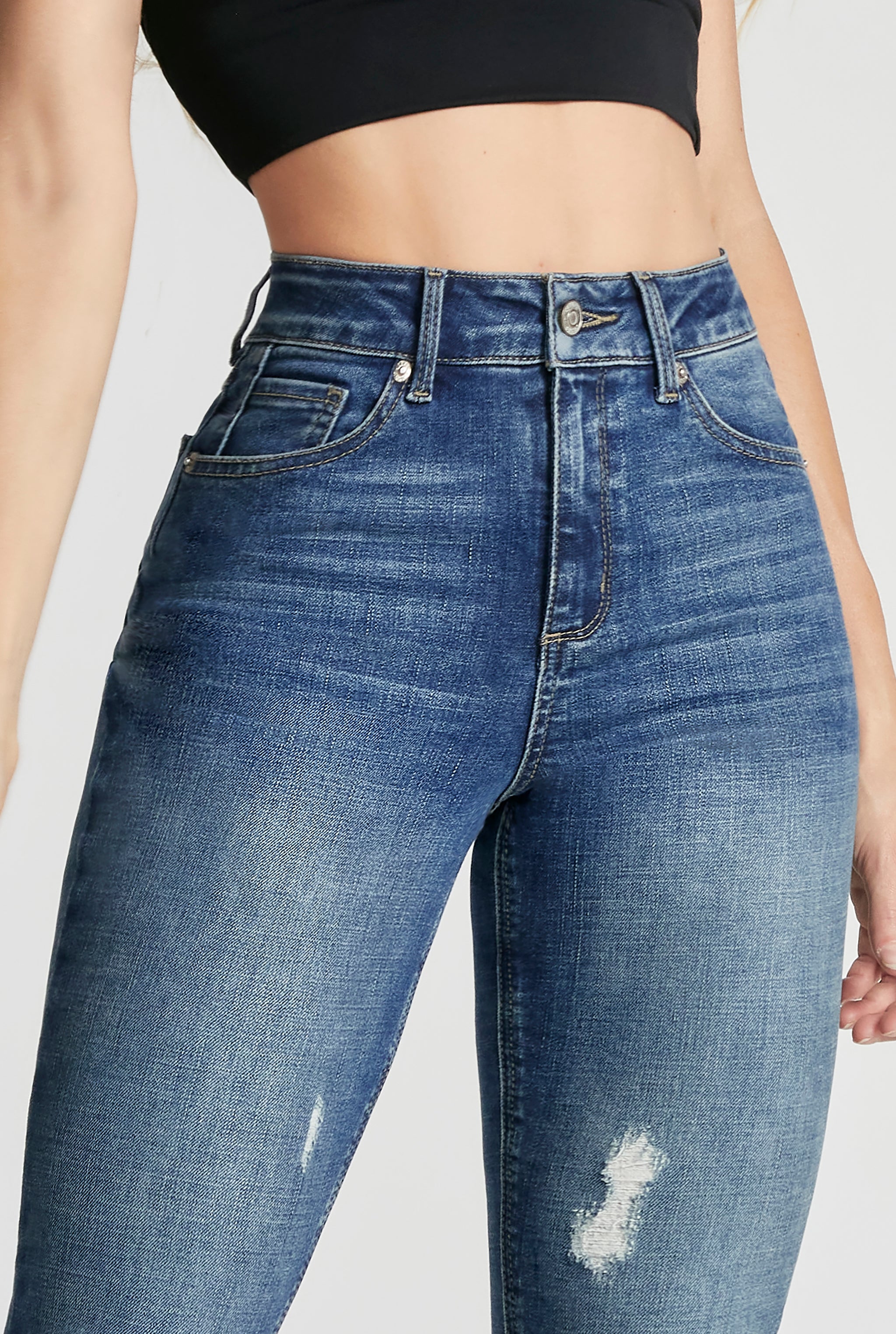 JEANS SKINNY CINTURA ALTA CON RAZGADURA COLOR AZUL 4215STMO