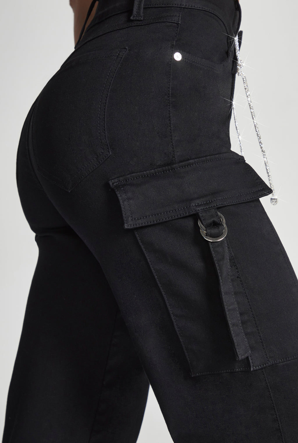 JEANS CARGO CINTURA SÚPER ALTA COLOR NEGRO 0091NGRO (8189539582089)