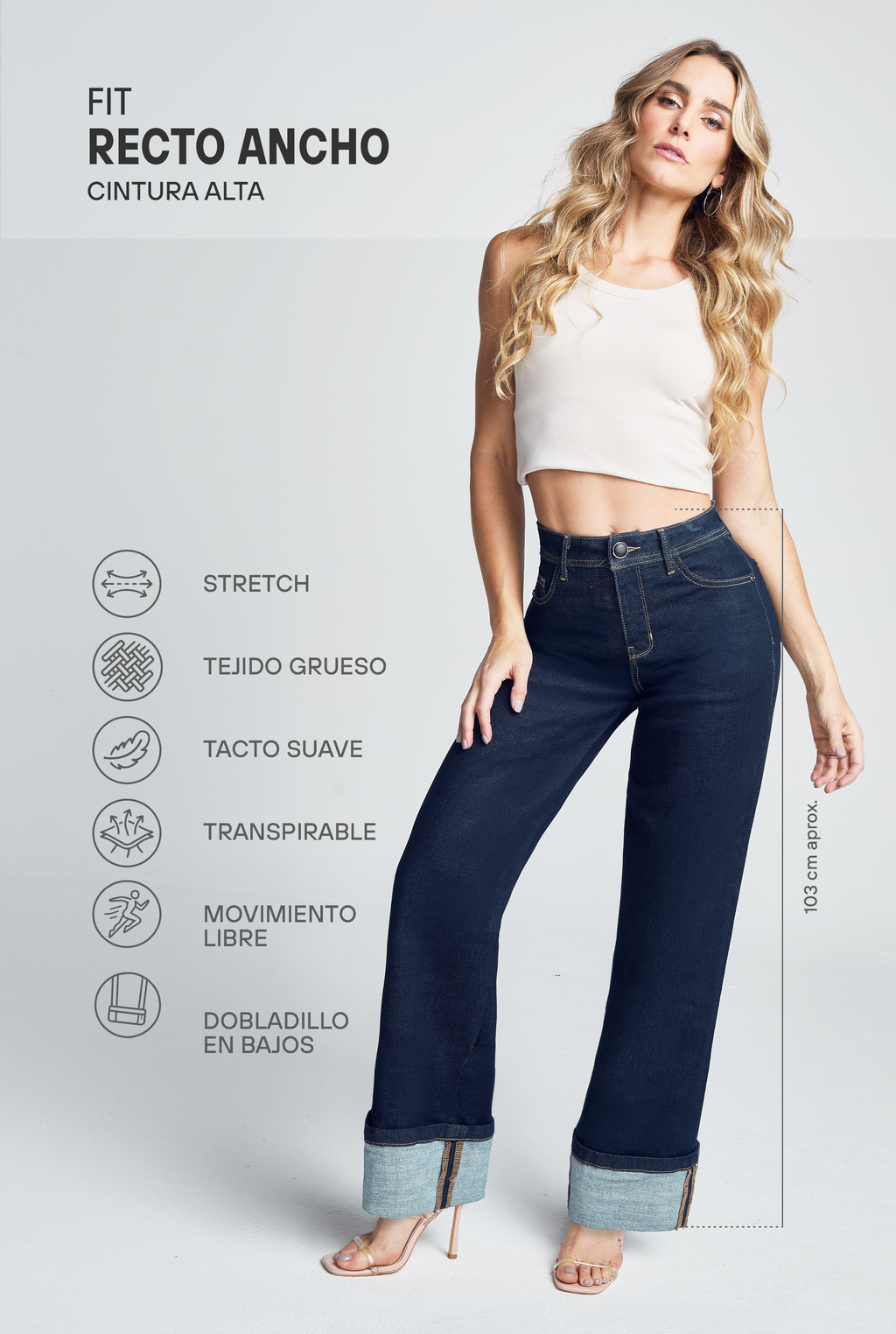 JEANS CINTURA ALTA RECTO ANCHO 0235INDI