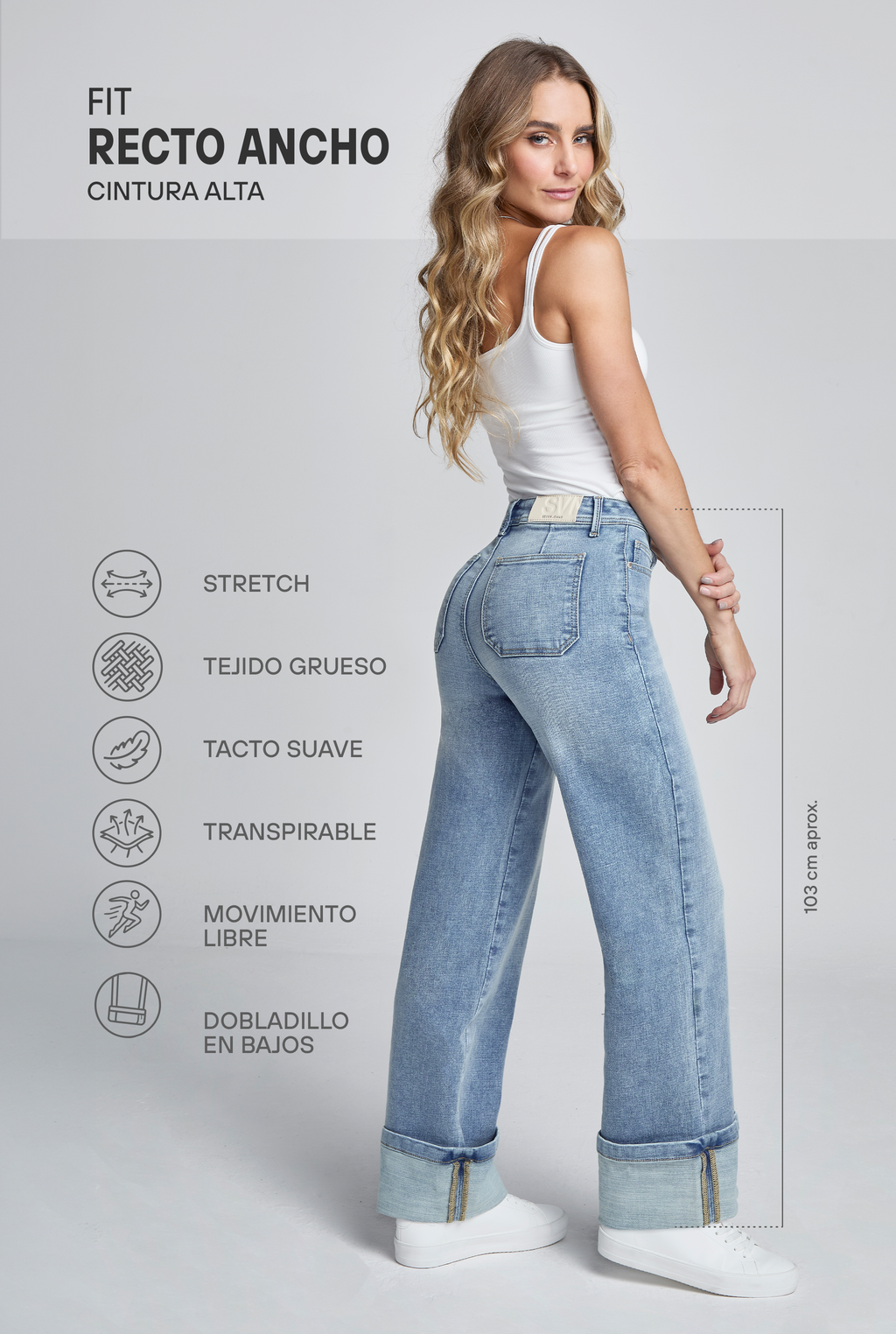 JEANS CINTURA ALTA RECTO ANCHO 0235STMC