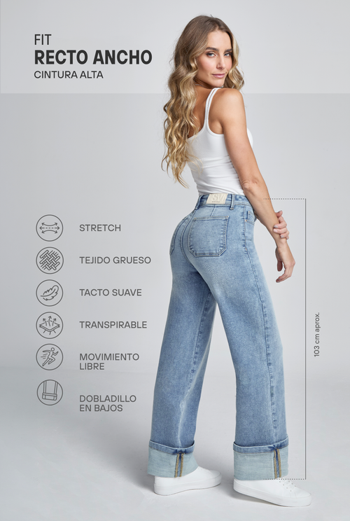 JEANS CINTURA ALTA RECTO ANCHO 0235STMC
