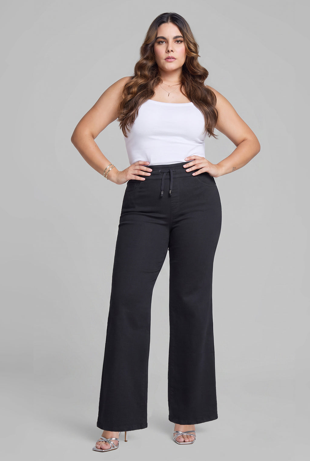 JEANS WIDE LEG 9922NGRO PLUS SIZE