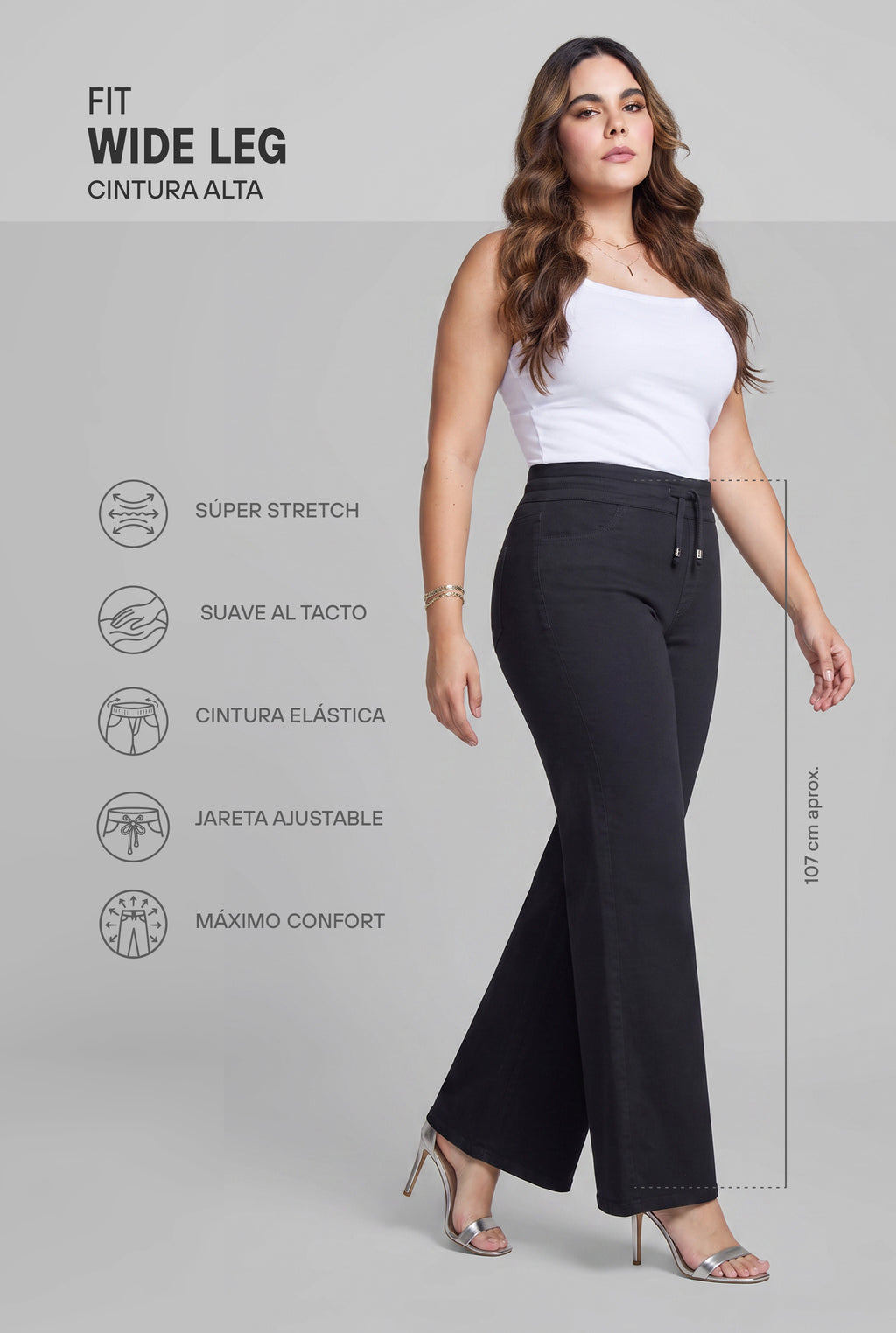 JEANS WIDE LEG 9922NGRO PLUS SIZE