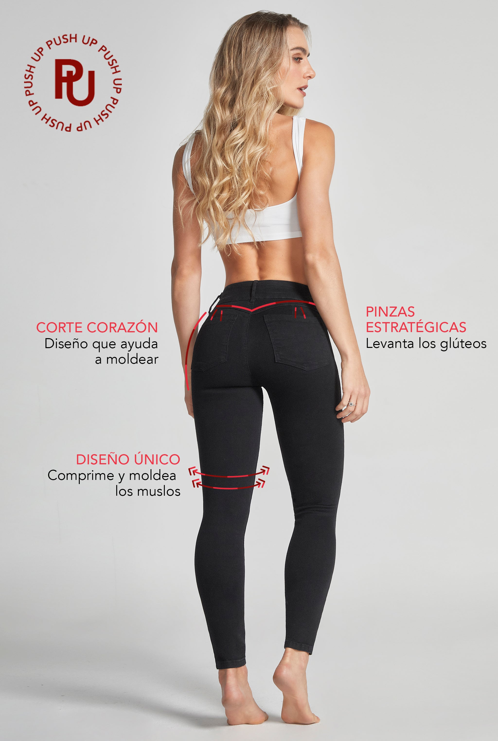 JEANS SÚPER SKINNY CINTURA MEDIA PUSH UP 1170NGROI