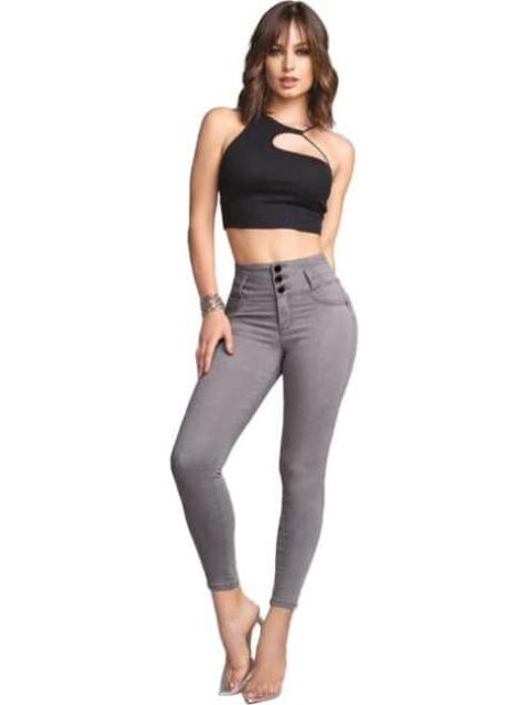 JEANS SÚPER SKINNY CINTURA ALTA PUSH UP 6095GRIS